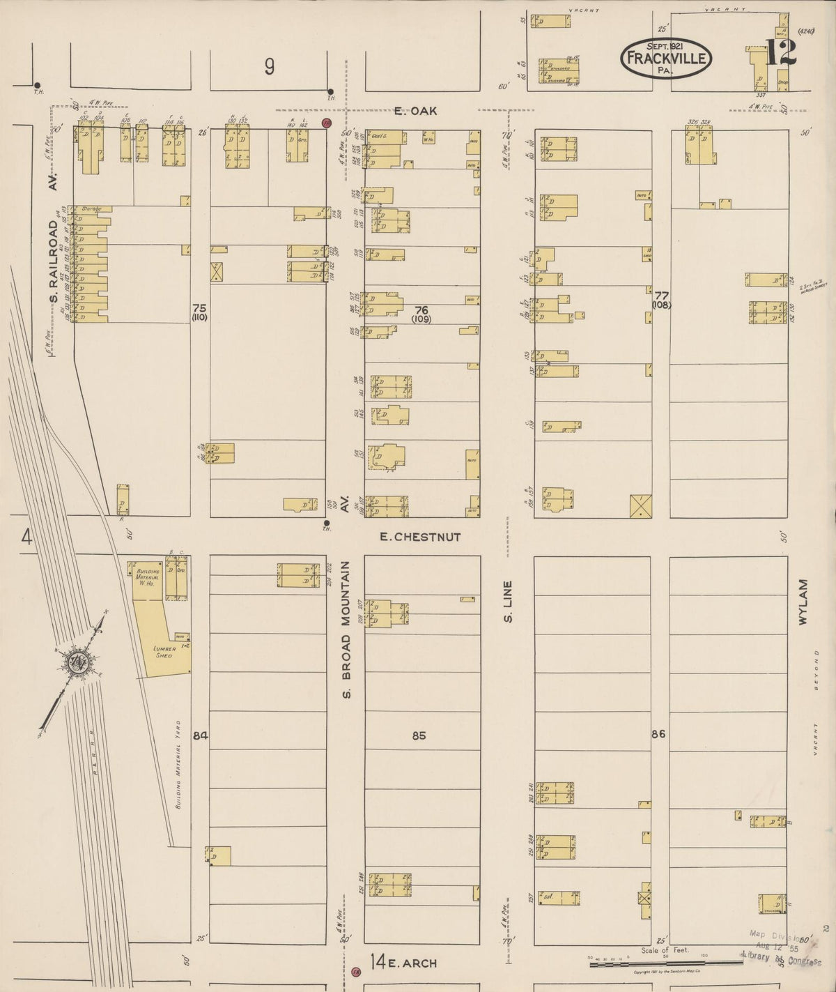 Sanborn Fire Insurance Map from Frackville, Schuylkill County, Pennsylvania (1921), Sheet #0012 - Complete Map Set gallery image, historic Sanborn map, vintage wall art, Pennsylvania Pennsylvania