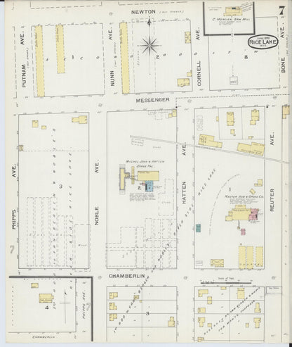 Sanborn Fire Insurance Map from Rice Lake, Barron County, Wisconsin (1893), Sheet #0007 - Complete Map Set gallery image, historic Sanborn map, vintage wall art, Wisconsin Wisconsin