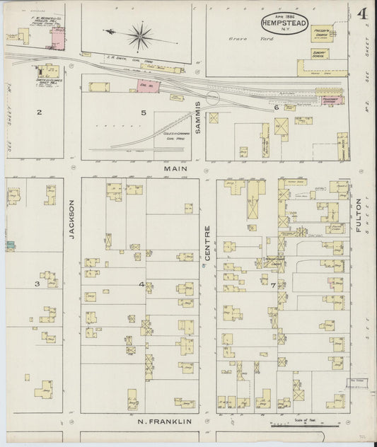 Sanborn Fire Insurance Map from Hempstead, Nassau County, New York (1886), Sheet #0004 - Historic Sanborn Fire Insurance Map Print, vintage old map wall art, antique decor, genealogy gift, New York New York map