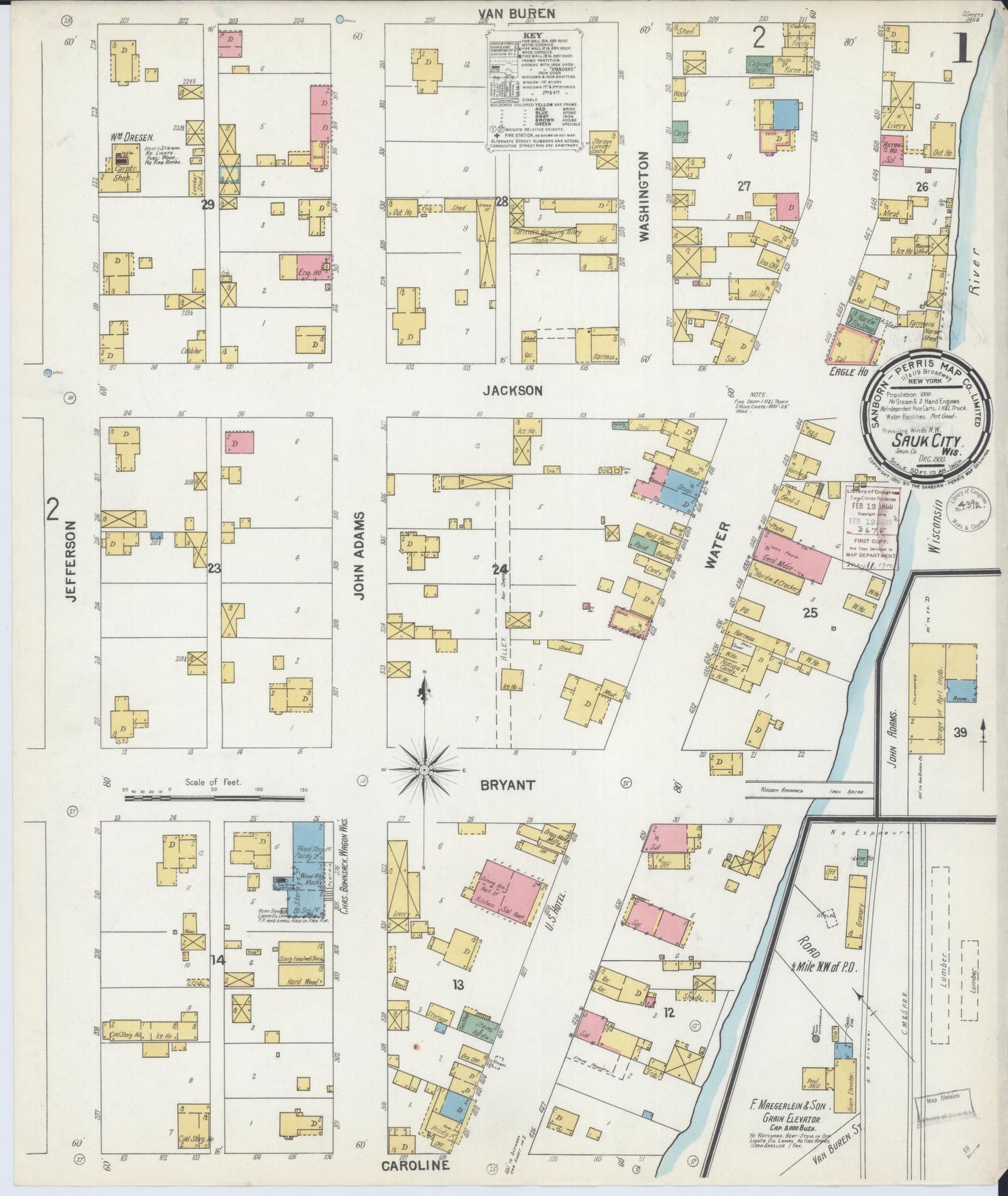 Sanborn Fire Insurance Map from Sauk City, Sauk County, Wisconsin (1900), Sheet #0001 - Historic Sanborn Fire Insurance Map Print, vintage old map wall art, antique decor, genealogy gift, Wisconsin Wisconsin map