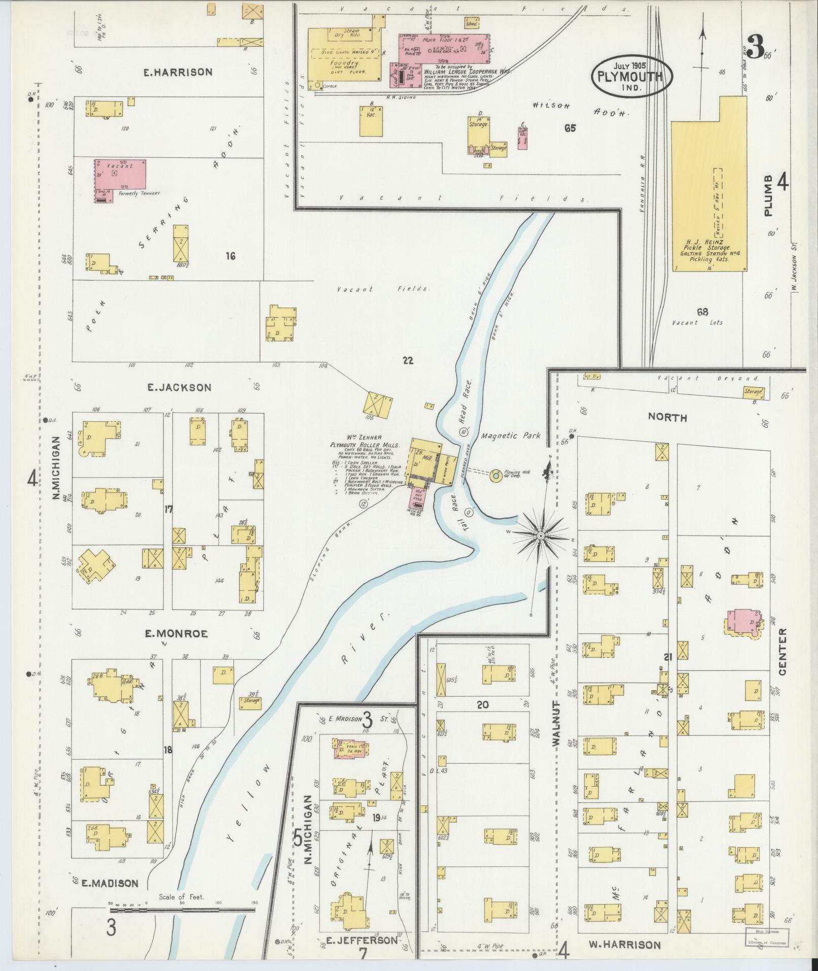 Sanborn Fire Insurance Map from Plymouth, Marhshall County, Indiana (1905), Sheet #0003 - Complete Map Set gallery image, historic Sanborn map, vintage wall art, Indiana Indiana