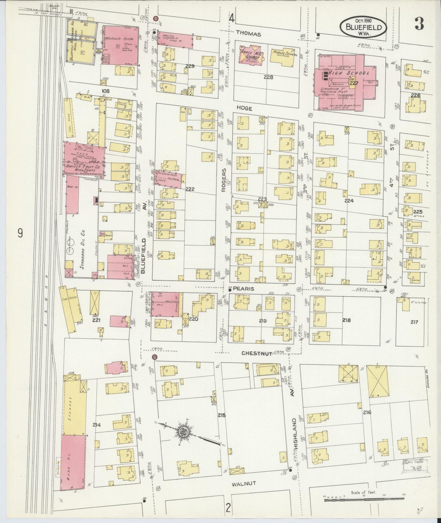 Sanborn Fire Insurance Map from Bluefield, Mercer County, West Virginia (1910), Sheet #0003 - Complete Map Set gallery image, historic Sanborn map, vintage wall art, West Virginia West Virginia