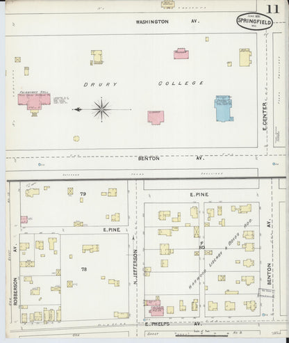 Sanborn Fire Insurance Map from Springfield, Greene County, Missouri (1891), Sheet #0011 - Historic Sanborn Fire Insurance Map Print, vintage old map wall art, antique decor, genealogy gift, Missouri Missouri map