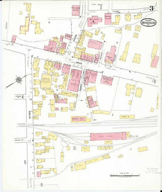 Sanborn Fire Insurance Map from Windsor, Windsor County, Vermont (1917), Sheet #0003 - Historic Sanborn Fire Insurance Map Print, vintage old map wall art, antique decor, genealogy gift, Vermont Vermont map