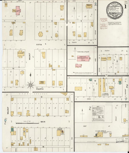 Sanborn Fire Insurance Map from Solomon, Dickinson County, Kansas (1899), Sheet #0001 - Complete Map Set gallery image, historic Sanborn map, vintage wall art, Kansas Kansas