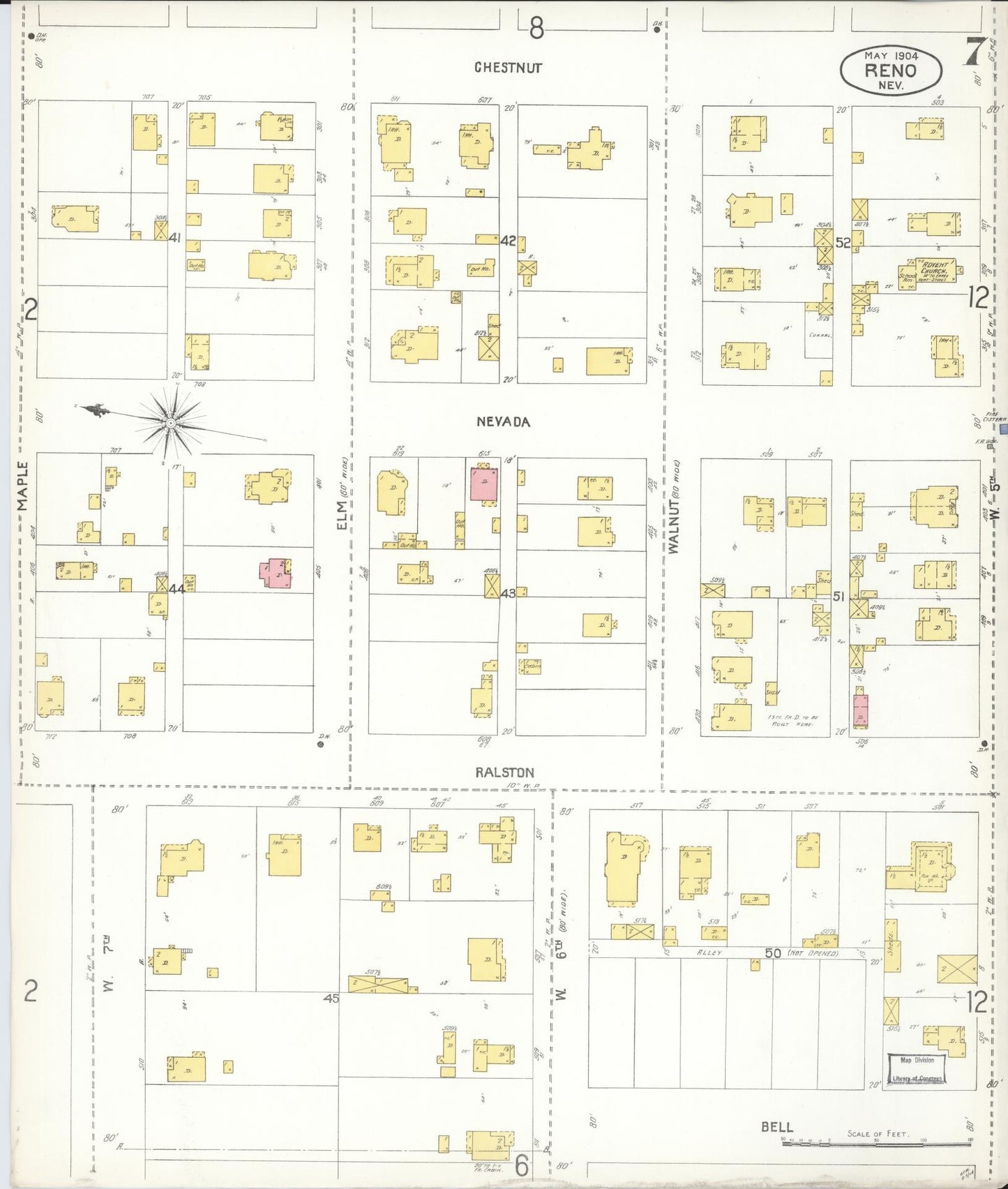 Sanborn Fire Insurance Map from Reno, Washoe County, Nevada (1904), Sheet #0007 - Complete Map Set gallery image, historic Sanborn map, vintage wall art, Nevada Nevada