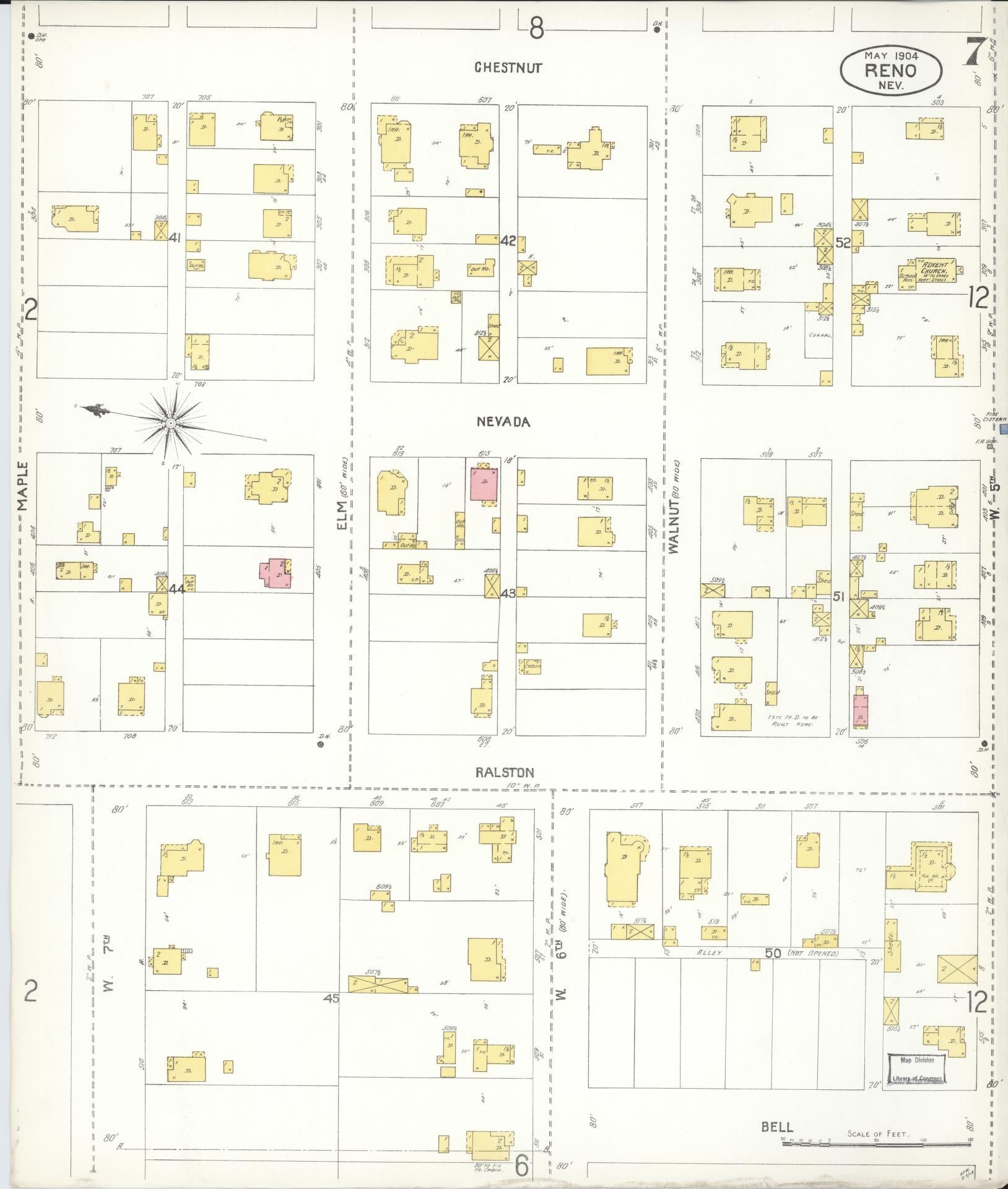 Sanborn Fire Insurance Map from Reno, Washoe County, Nevada (1904), Sheet #0007 - Complete Map Set gallery image, historic Sanborn map, vintage wall art, Nevada Nevada