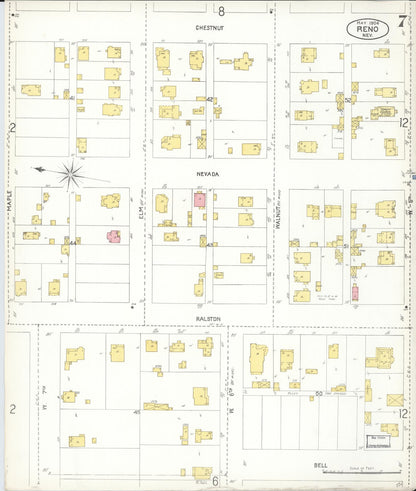 Sanborn Fire Insurance Map from Reno, Washoe County, Nevada (1904), Sheet #0007 - Complete Map Set gallery image, historic Sanborn map, vintage wall art, Nevada Nevada