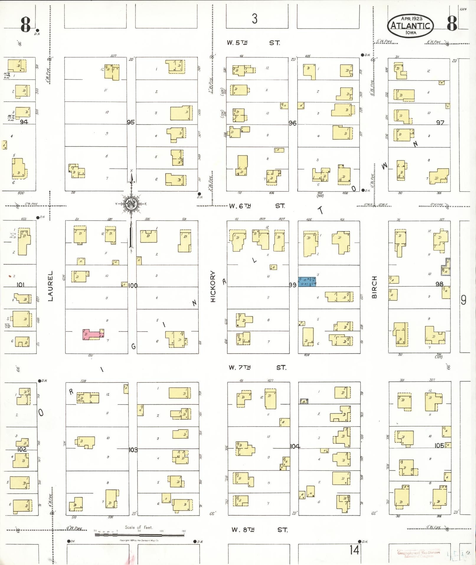 Sanborn Fire Insurance Map from Atlantic, Cass County, Iowa (1923), Sheet #0008 - Historic Sanborn Fire Insurance Map Print, vintage old map wall art