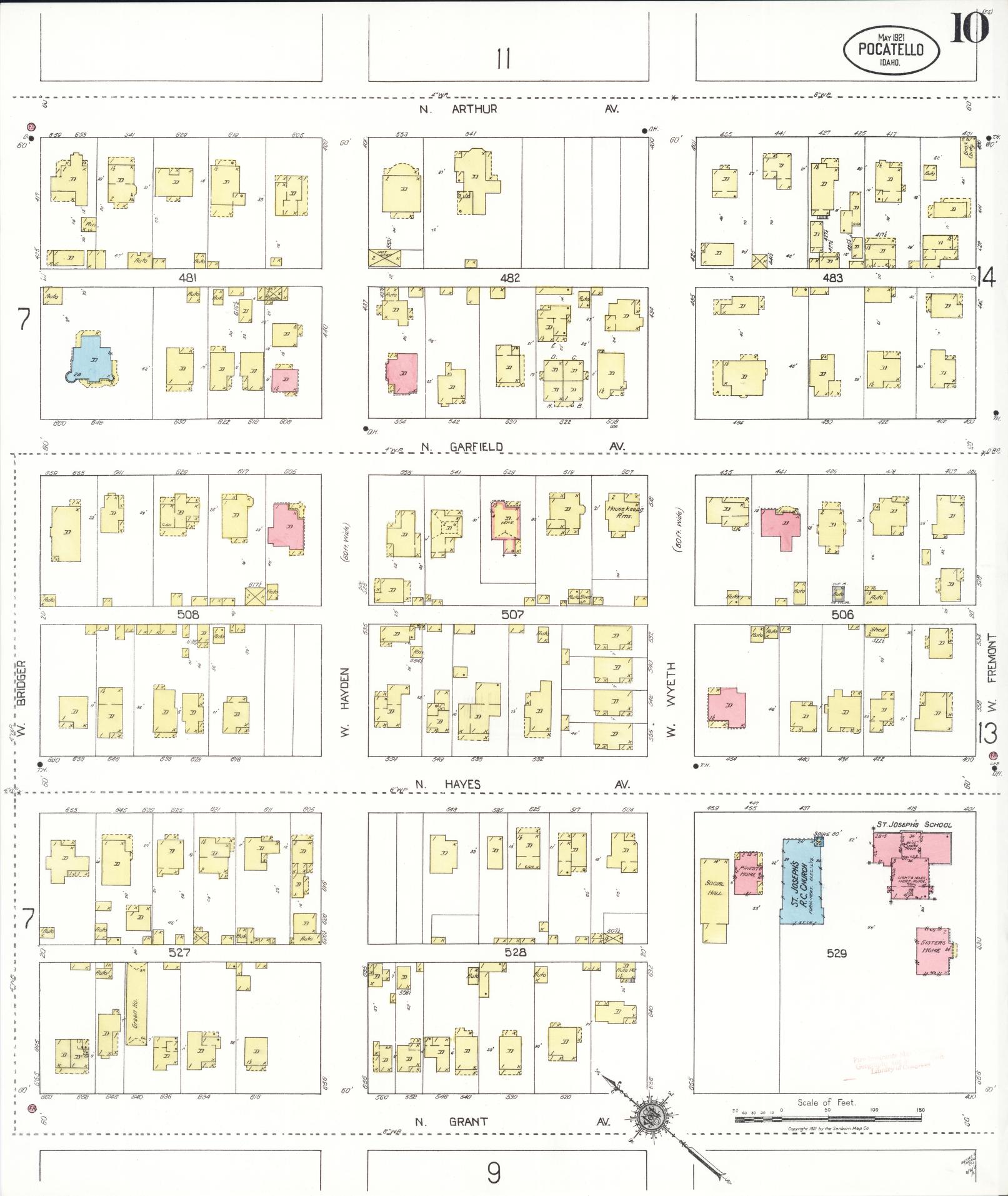 Sanborn Fire Insurance Map from Pocatello, Bannock County, Idaho (1921), Sheet #0010 - Historic Sanborn Fire Insurance Map Print, vintage old map wall art, antique decor, genealogy gift, Idaho Idaho map