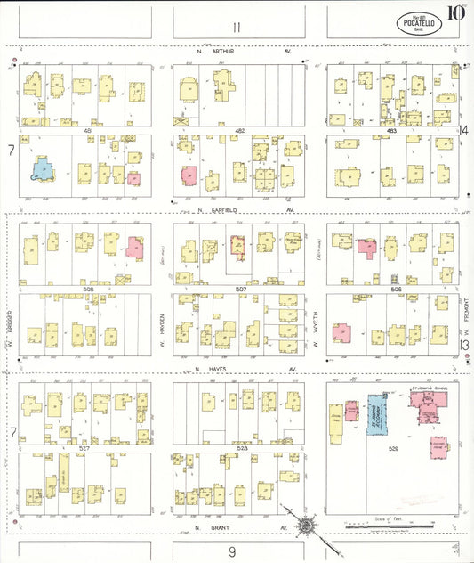 Sanborn Fire Insurance Map from Pocatello, Bannock County, Idaho (1921), Sheet #0010 - Historic Sanborn Fire Insurance Map Print, vintage old map wall art, antique decor, genealogy gift, Idaho Idaho map