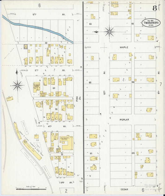 Sanborn Fire Insurance Map from Two Harbors, Lake County, Minnesota (1907), Sheet #0008 - Historic Sanborn Fire Insurance Map Print, vintage old map wall art, antique decor, genealogy gift, Minnesota Minnesota map