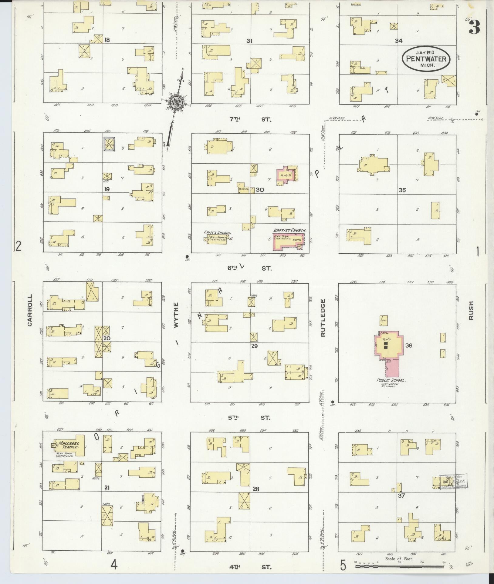 Sanborn Fire Insurance Map from Pentwater, Oceana County, Michigan (1910), Sheet #0003 - Complete Map Set gallery image, historic Sanborn map, vintage wall art, Michigan Michigan