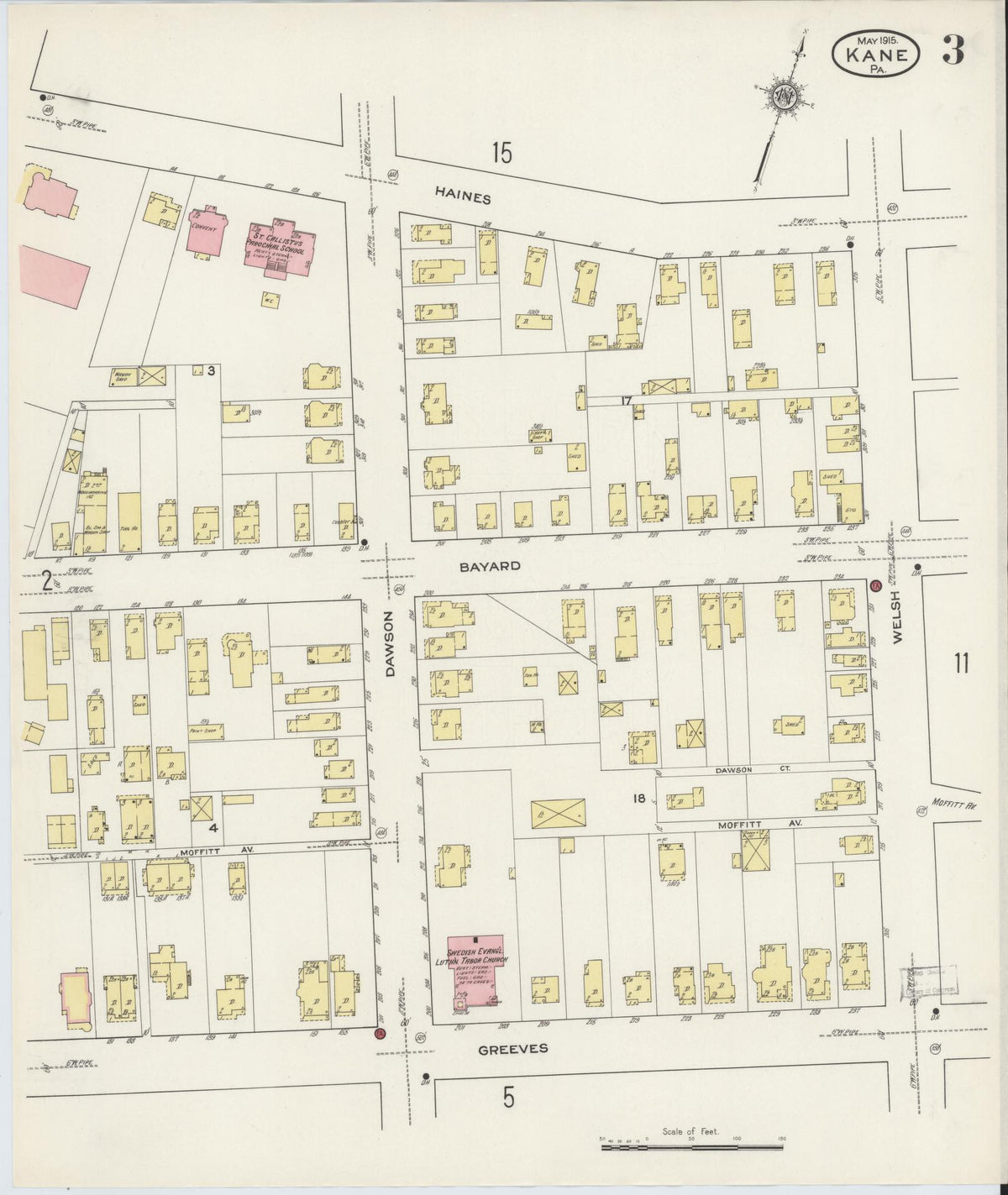 Sanborn Fire Insurance Map from Kane, McKean County, Pennsylvania (1915), Sheet #0003 - Historic Sanborn Fire Insurance Map Print, vintage old map wall art, antique decor, genealogy gift, Pennsylvania Pennsylvania map
