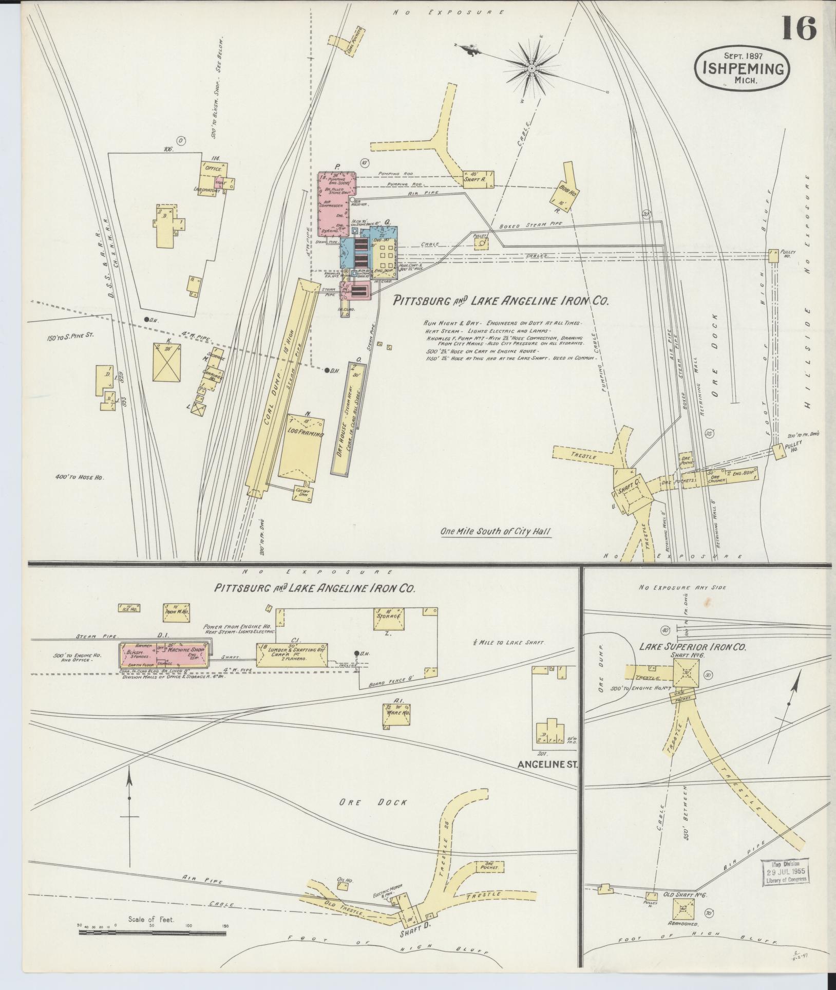 Sanborn Fire Insurance Map from Ishpeming, Marquette County, Michigan (1897), Sheet #0016 - Historic Sanborn Fire Insurance Map Print, vintage old map wall art, antique decor, genealogy gift, Michigan Michigan map