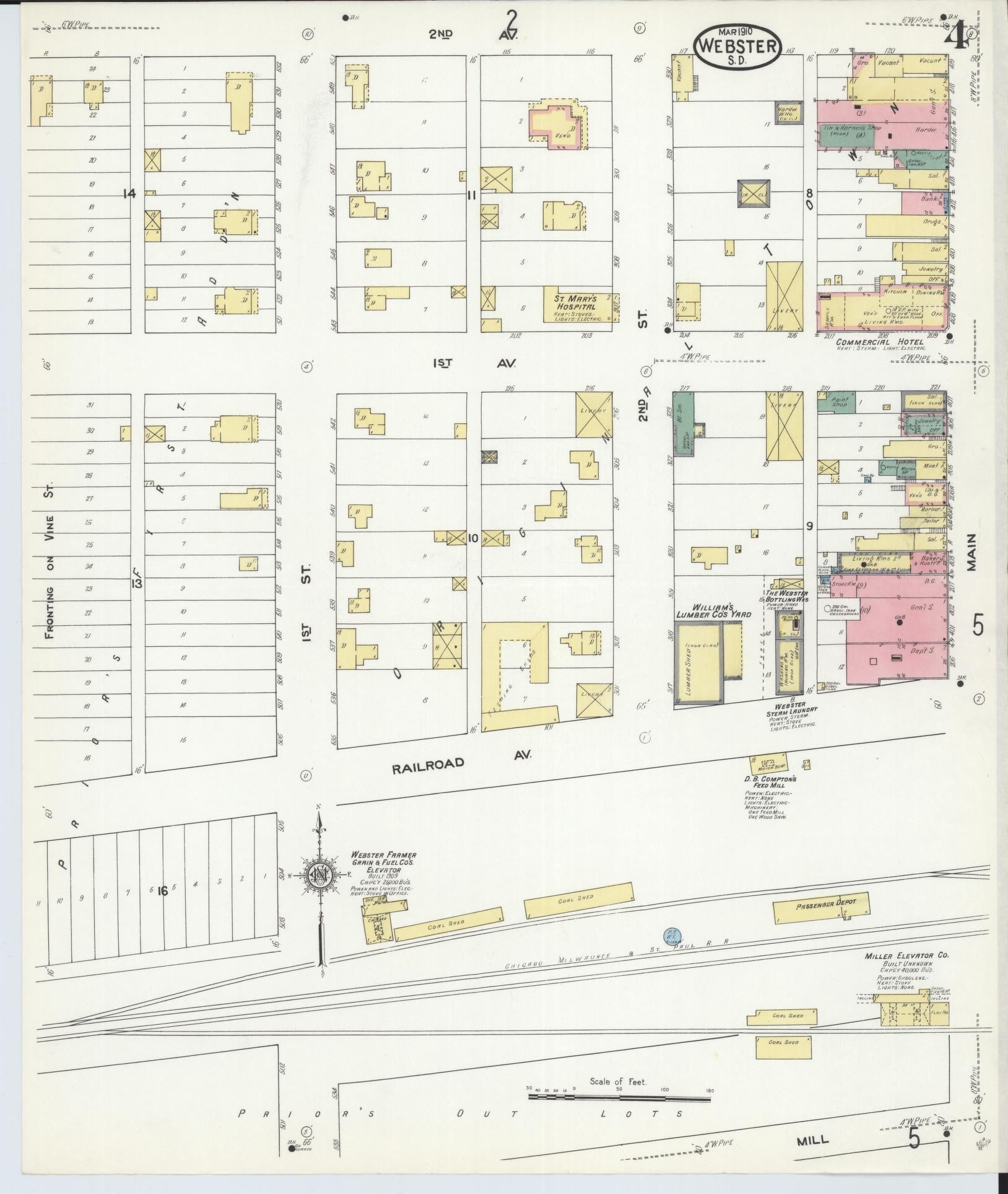 Sanborn Fire Insurance Map from Webster, Day County, South Dakota (1910), Sheet #0004 - Complete Map Set gallery image, historic Sanborn map, vintage wall art, South Dakota South Dakota