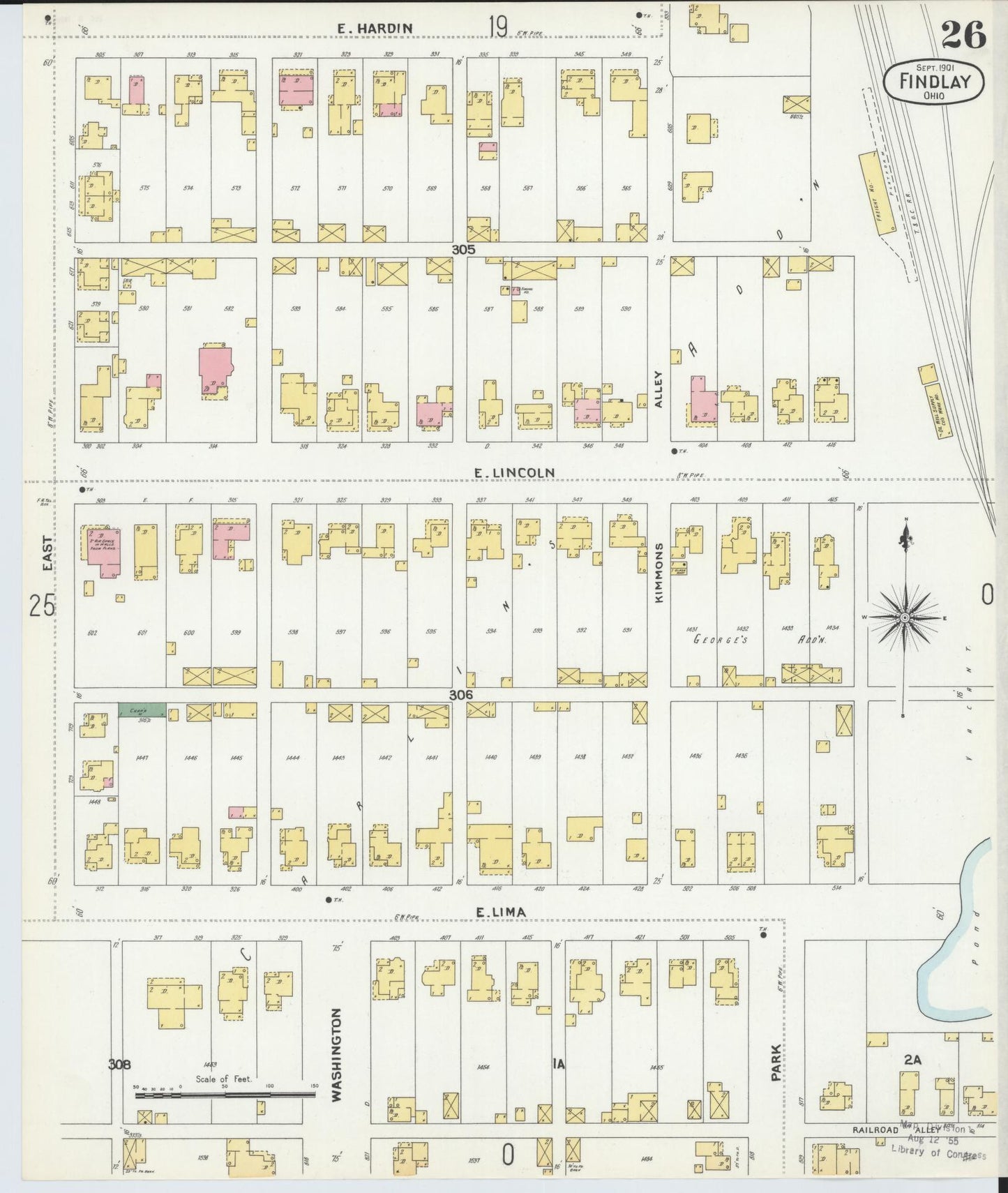 Sanborn Fire Insurance Map from Findlay, Hancock County, Ohio (1901), Sheet #0026 - Complete Map Set gallery image, historic Sanborn map, vintage wall art, Ohio Ohio