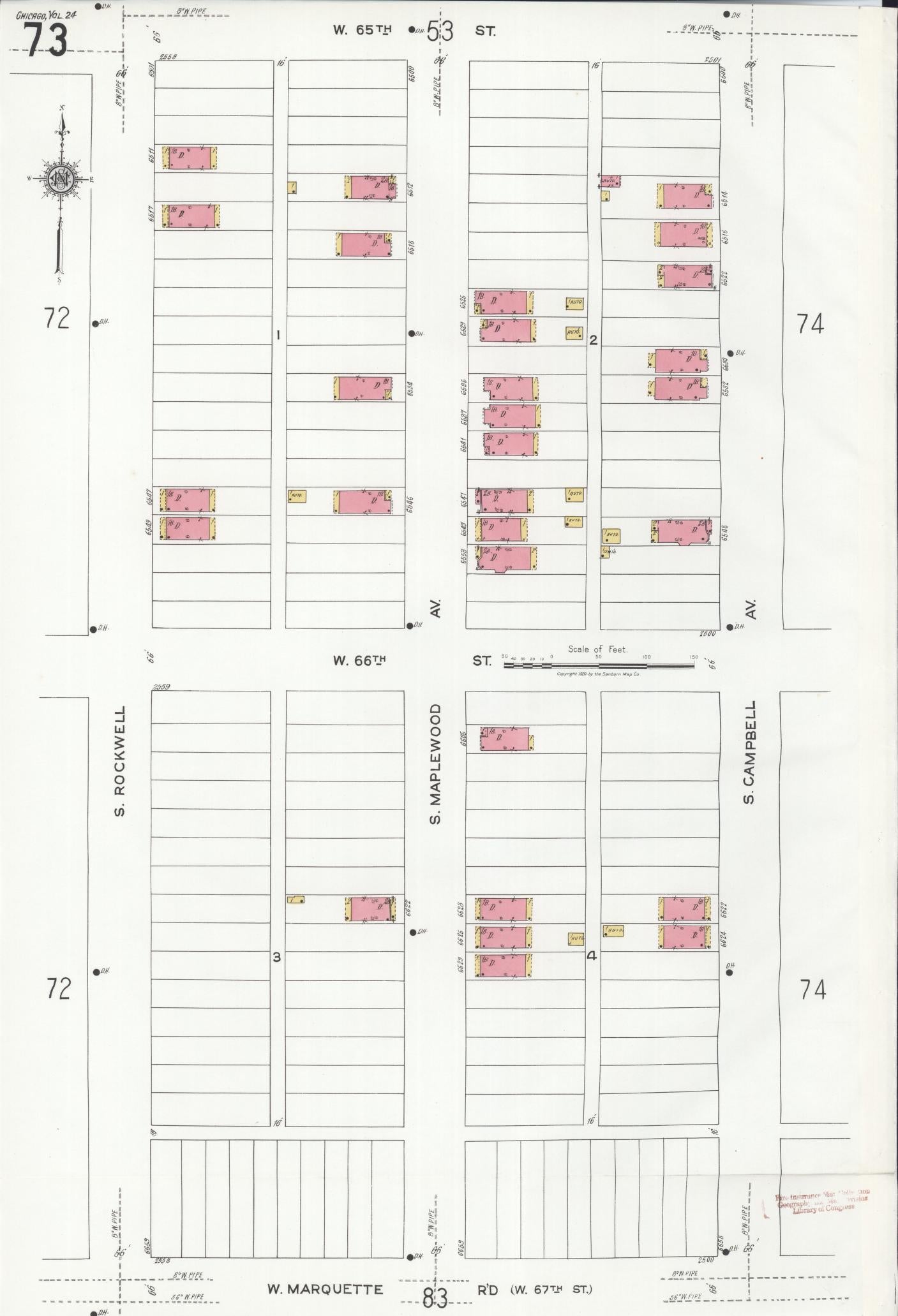 Sanborn Fire Insurance Map from Chicago, Cook County, Illinois (1920), Sheet #0073 - Historic Sanborn Fire Insurance Map Print, vintage old map wall art, antique decor, genealogy gift, Illinois Illinois map