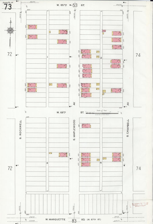 Sanborn Fire Insurance Map from Chicago, Cook County, Illinois (1920), Sheet #0073 - Historic Sanborn Fire Insurance Map Print, vintage old map wall art, antique decor, genealogy gift, Illinois Illinois map