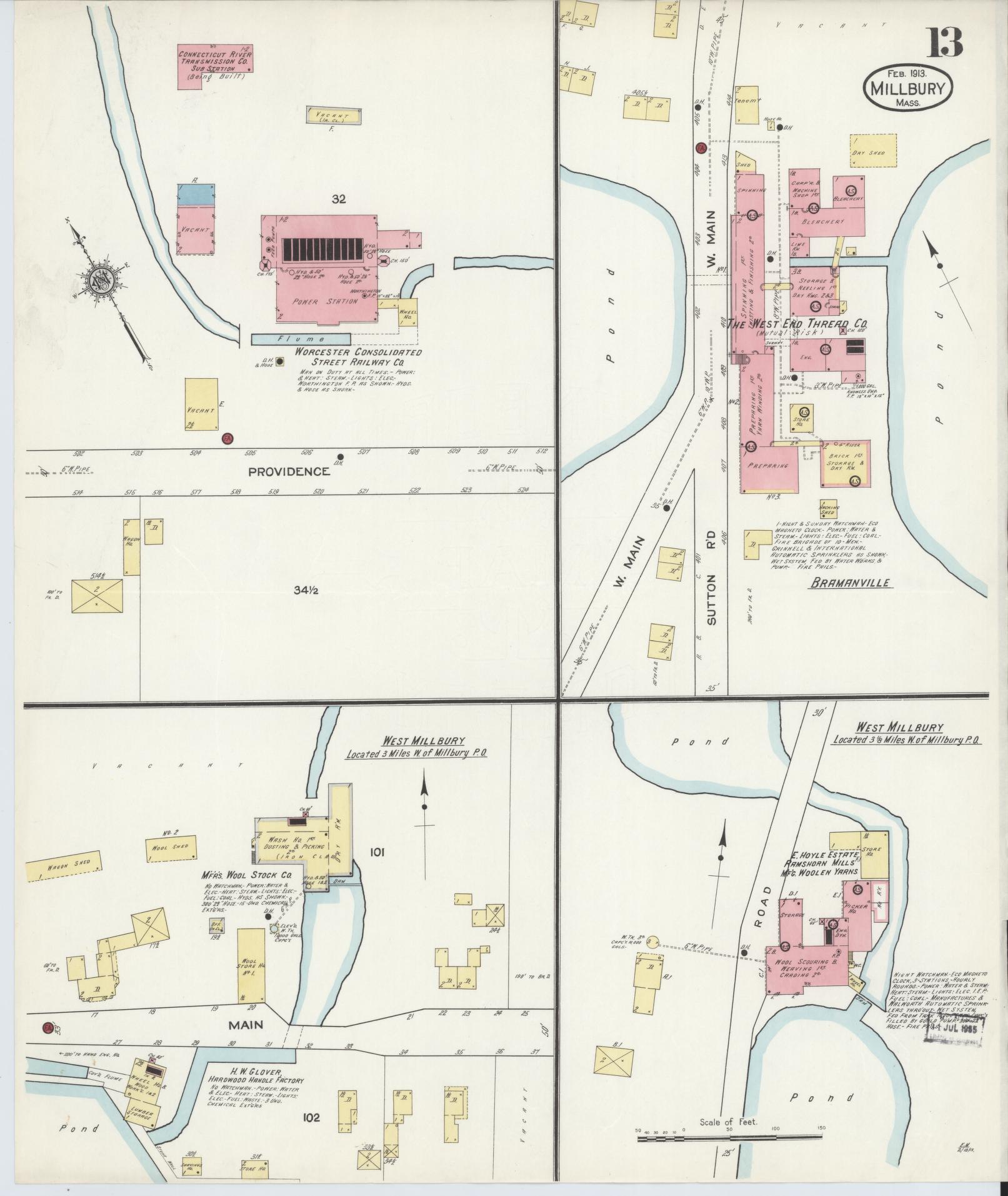Sanborn Fire Insurance Map from Millbury, Worcester County, Massachusetts (1913), Sheet #0013 - Historic Sanborn Fire Insurance Map Print, vintage old map wall art, antique decor, genealogy gift, Massachusetts Massachusetts map