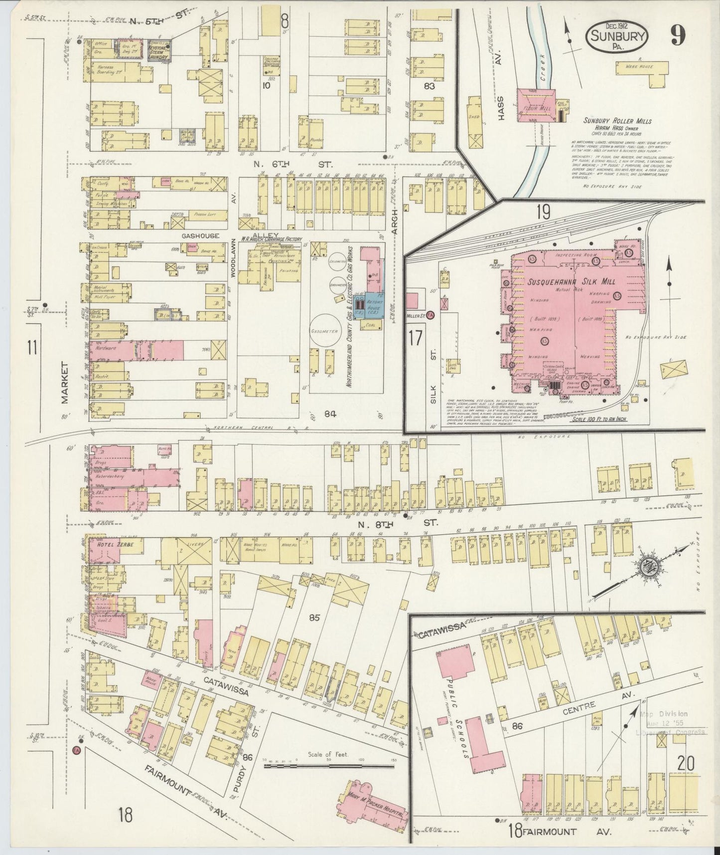 Sanborn Fire Insurance Map from Sunbury, Northumberland County, Pennsylvania (1912), Sheet #0009 - Complete Map Set gallery image, historic Sanborn map, vintage wall art, Pennsylvania Pennsylvania