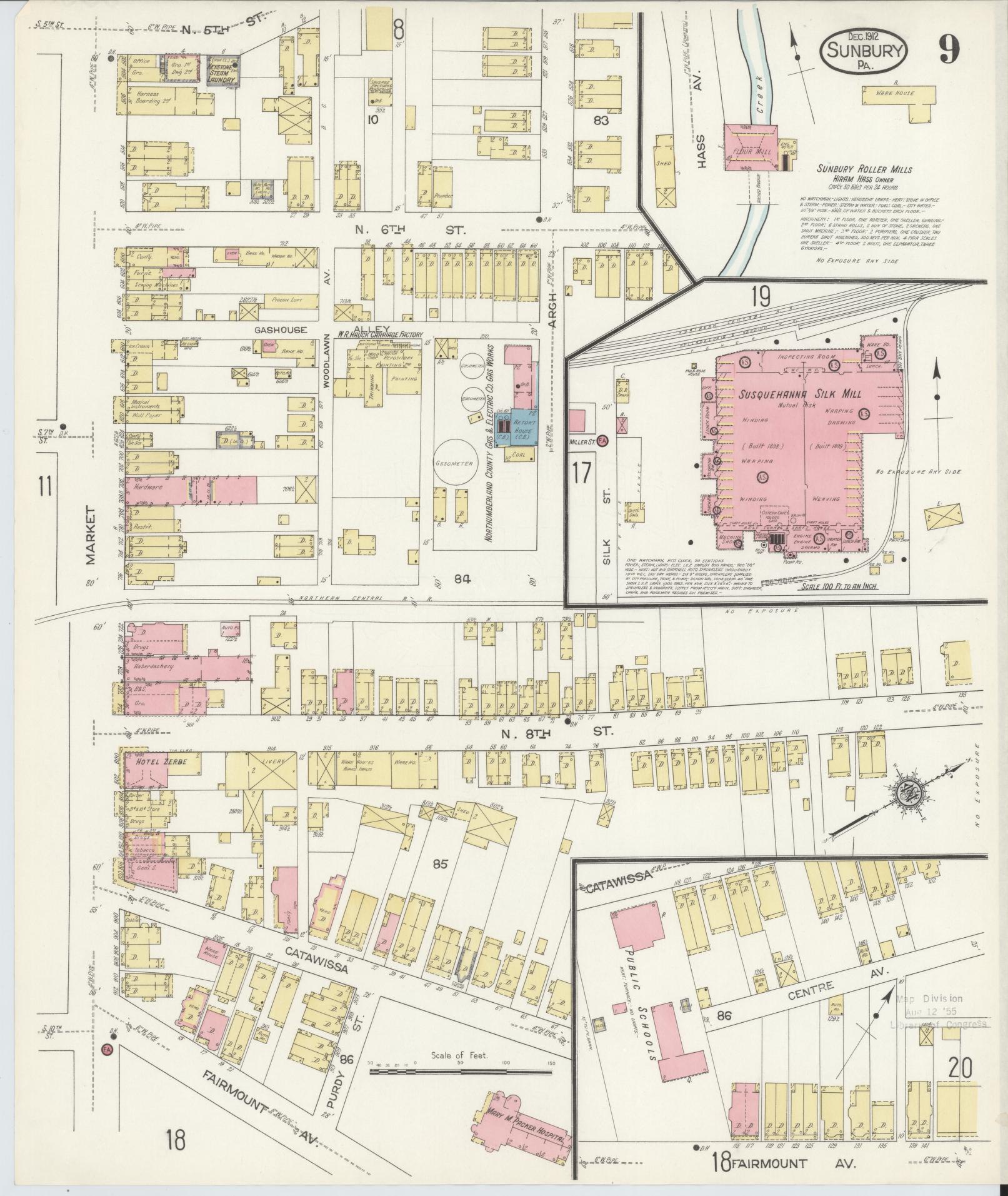 Sanborn Fire Insurance Map from Sunbury, Northumberland County, Pennsylvania (1912), Sheet #0009 - Complete Map Set gallery image, historic Sanborn map, vintage wall art, Pennsylvania Pennsylvania