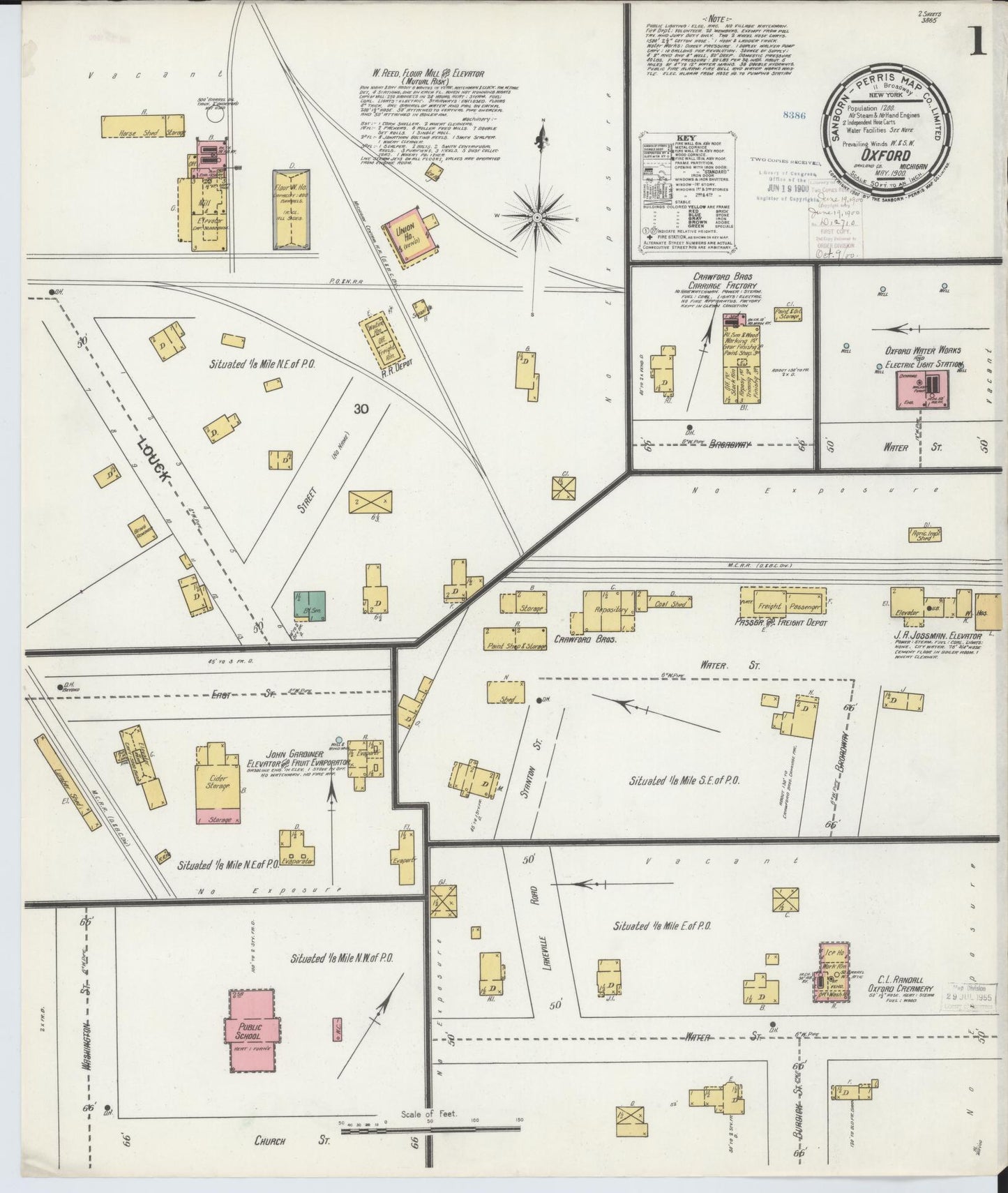 Sanborn Fire Insurance Map from Oxford, Oakland County, Michigan (1900), Sheet #0001 - Complete Map Set gallery image, historic Sanborn map, vintage wall art, Michigan Michigan