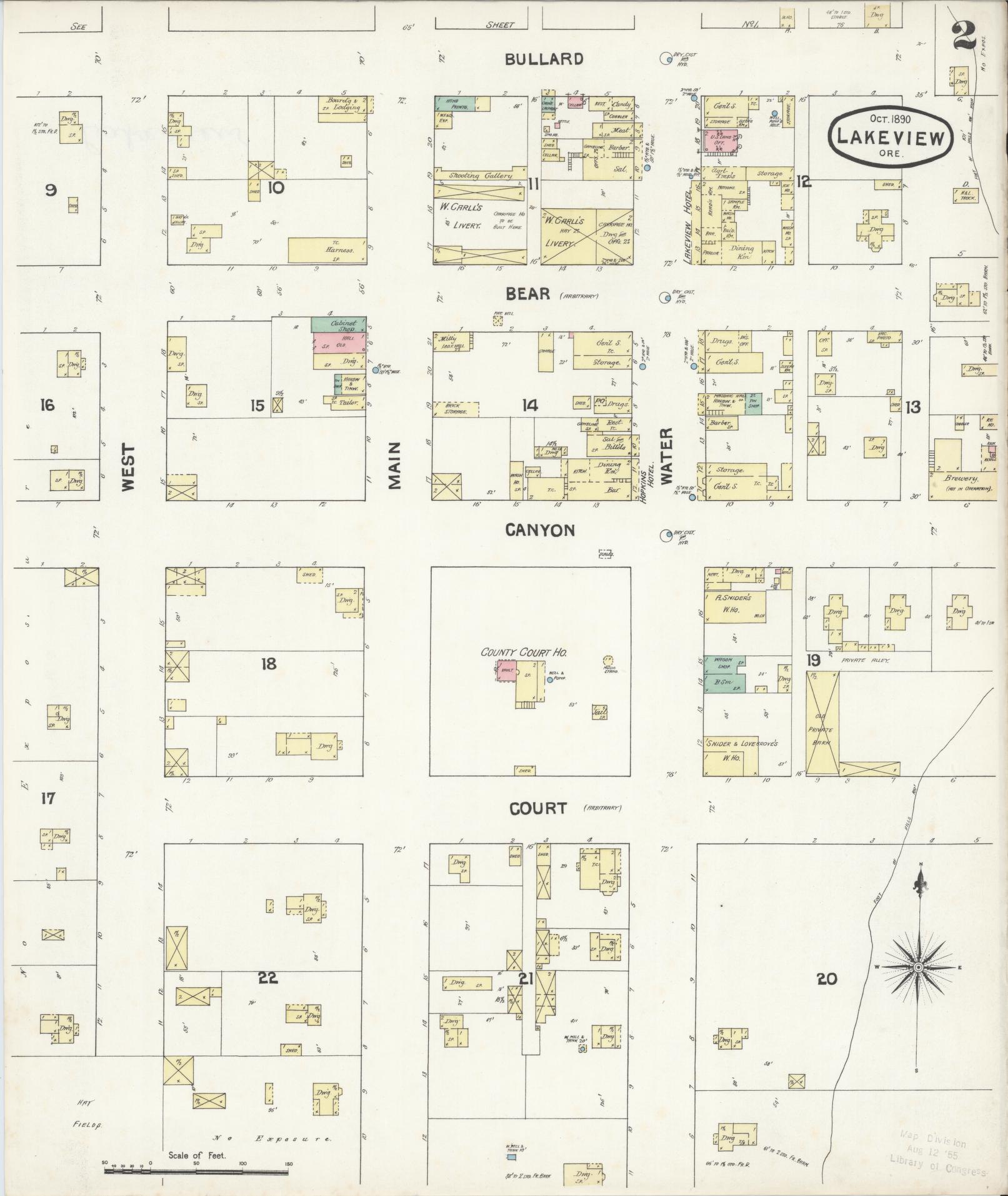 Sanborn Fire Insurance Map from Lakeview, Lake County, Oregon (1890), Sheet #0002 - Complete Map Set gallery image, historic Sanborn map, vintage wall art, Oregon Oregon