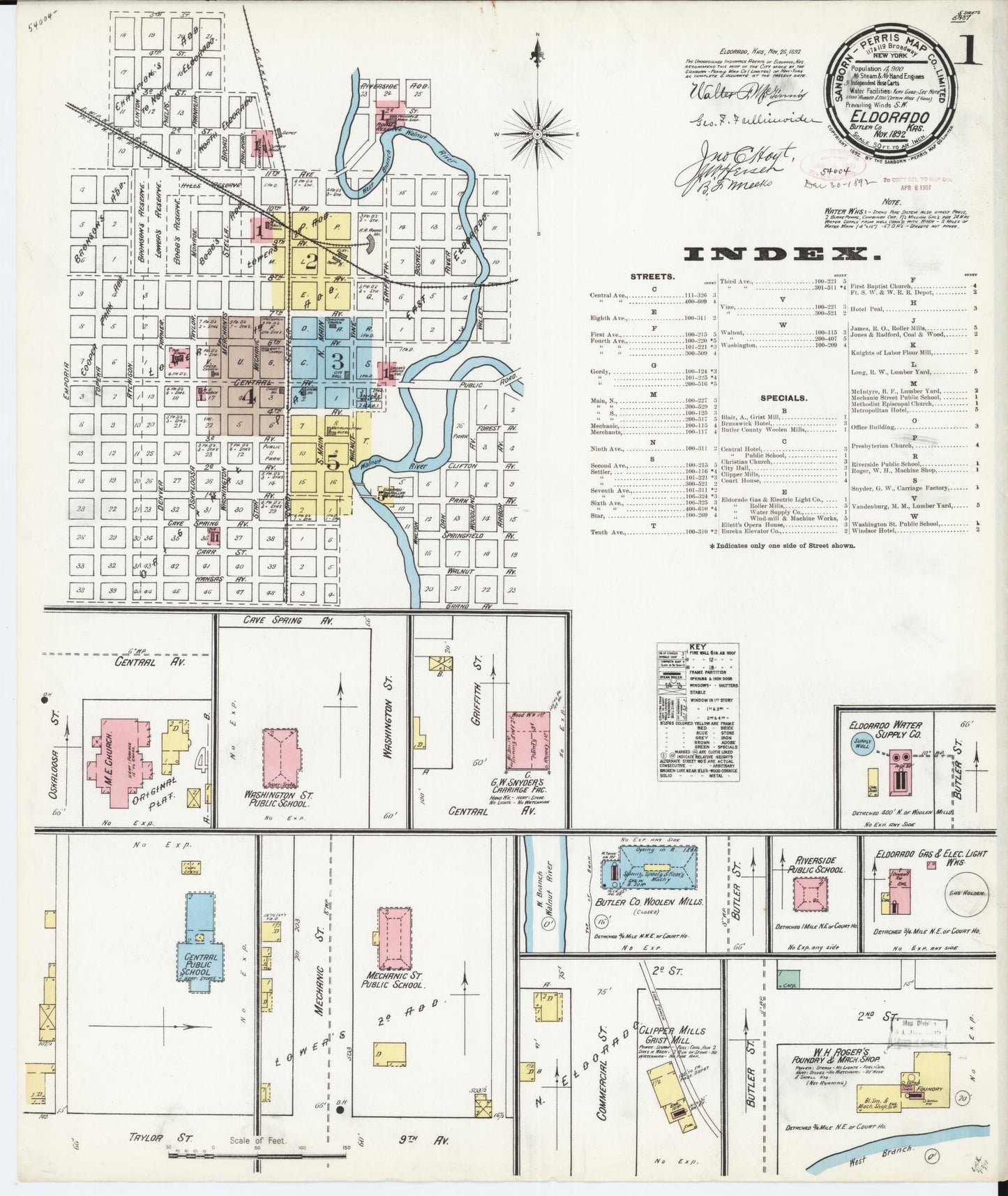 Sanborn Fire Insurance Map from El Dorado, Butler County, Kansas (1892), Sheet #0001 - Historic Sanborn Fire Insurance Map Print, vintage old map wall art, antique decor, genealogy gift, Kansas Kansas map