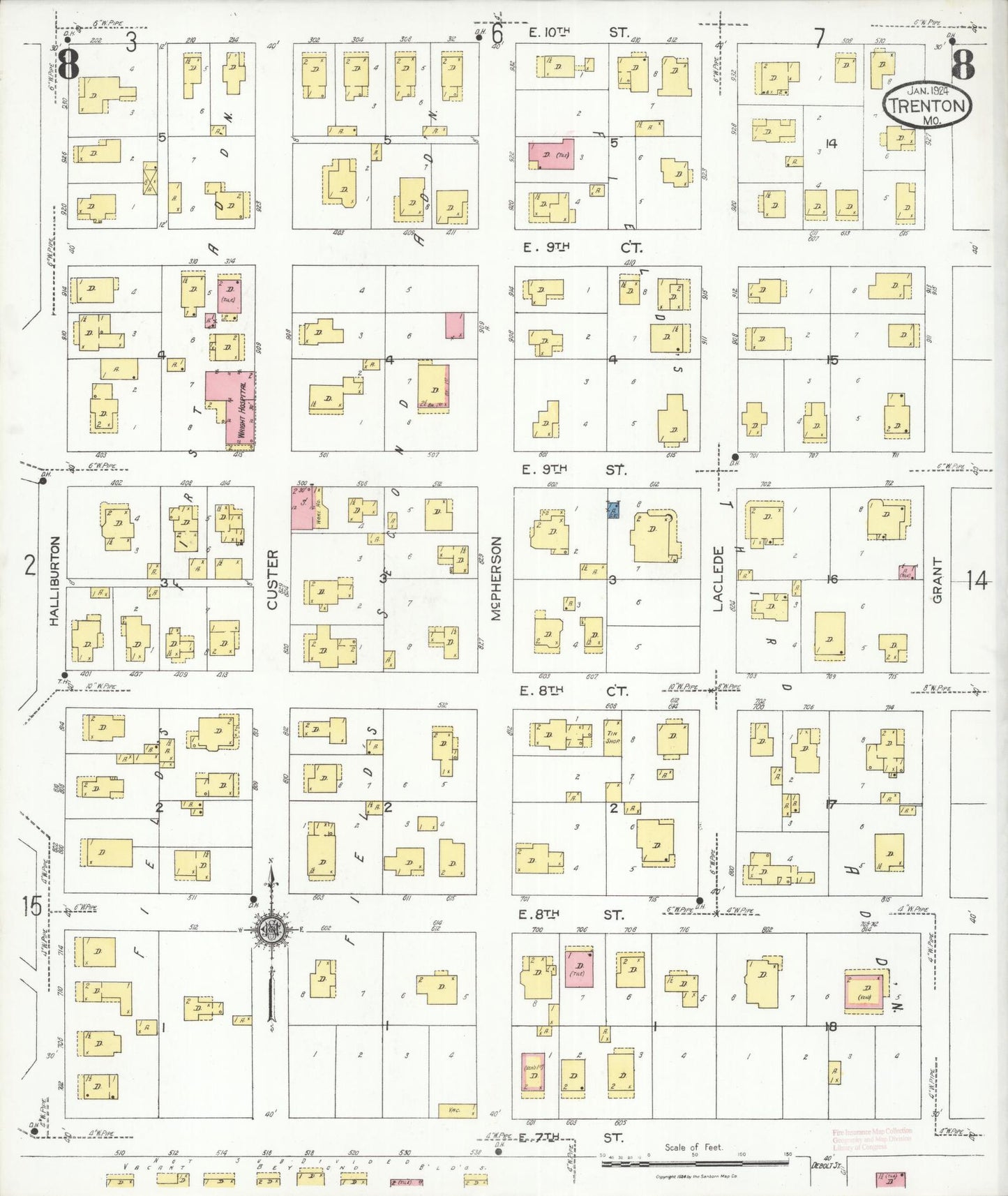 Sanborn Fire Insurance Map from Trenton, Grundy County, Missouri (1924), Sheet #0008 - Complete Map Set gallery image, historic Sanborn map, vintage wall art, Missouri Missouri