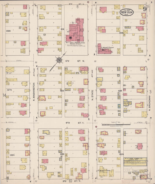 Sanborn Fire Insurance Map from New Ulm, Brown County, Minnesota (1922), Sheet #0009 - Historic Sanborn Fire Insurance Map Print, vintage old map wall art, antique decor, genealogy gift, Minnesota Minnesota map