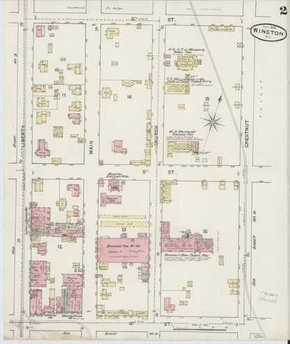 Sanborn Fire Insurance Map from Winston-Salem, Forsyth County, North Carolina (1890), Sheet #0002 - Complete Map Set gallery image, historic Sanborn map, vintage wall art, North Carolina North Carolina