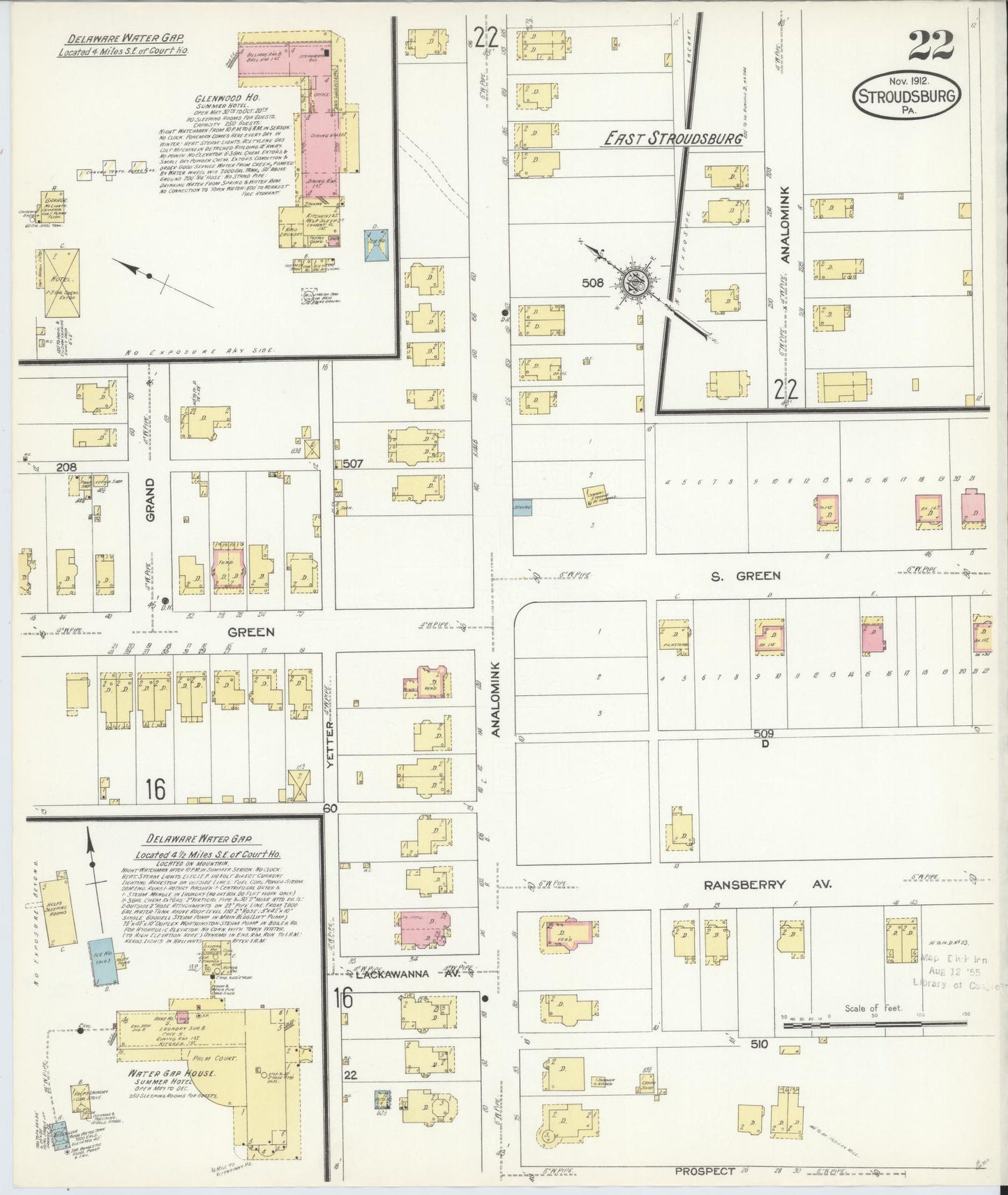 Sanborn Fire Insurance Map from Stroudsburg, Monroe County, Pennsylvania (1912), Sheet #0022 - Historic Sanborn Fire Insurance Map Print, vintage old map wall art, antique decor, genealogy gift, Pennsylvania Pennsylvania map