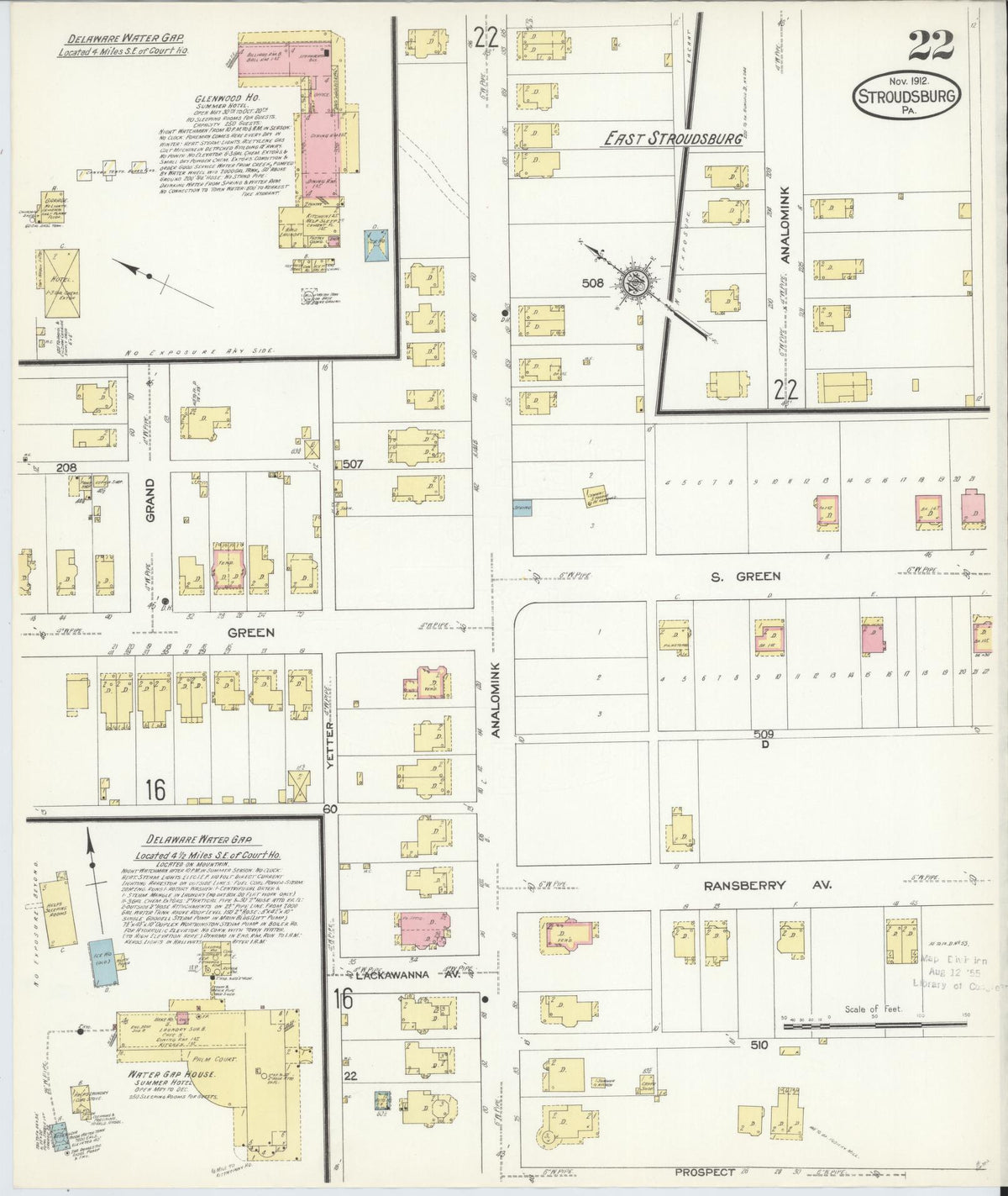 Sanborn Fire Insurance Map from Stroudsburg, Monroe County, Pennsylvania (1912), Sheet #0022 - Historic Sanborn Fire Insurance Map Print, vintage old map wall art, antique decor, genealogy gift, Pennsylvania Pennsylvania map