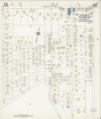 Sanborn Fire Insurance Map from Catonsville, Baltimore County, Maryland (1925), Sheet #0012 - Complete Map Set gallery image, historic Sanborn map, vintage wall art, Maryland Maryland