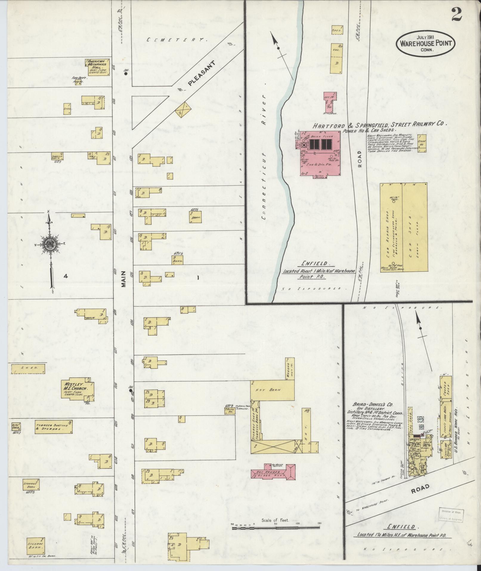 Sanborn Fire Insurance Map from Warehouse Point, Hartford County, Connecticut (1911), Sheet #0002 - Complete Map Set gallery image, historic Sanborn map, vintage wall art, Connecticut Connecticut