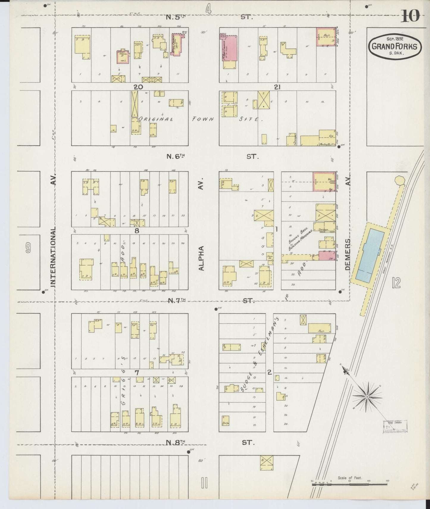 Sanborn Fire Insurance Map from Grand Forks, Grand Forks County, North Dakota (1892), Sheet #0010 - Complete Map Set gallery image, historic Sanborn map, vintage wall art, North Dakota North Dakota