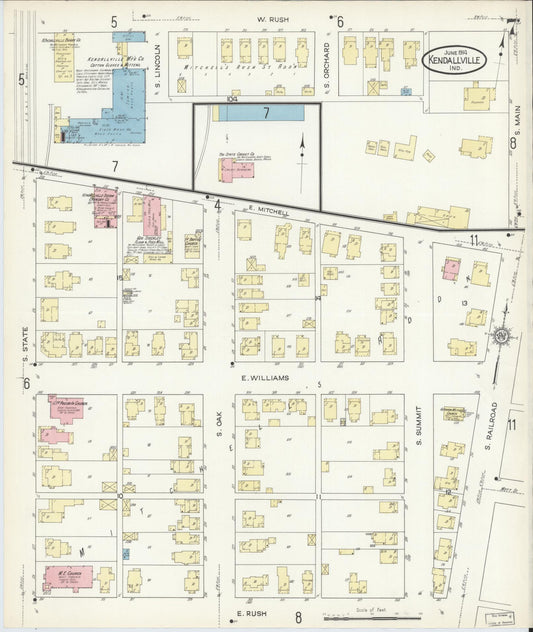 Sanborn Fire Insurance Map from Kendallville, Noble County, Indiana (1914), Sheet #0007 - Historic Sanborn Fire Insurance Map Print, vintage old map wall art, antique decor, genealogy gift, Indiana Indiana map