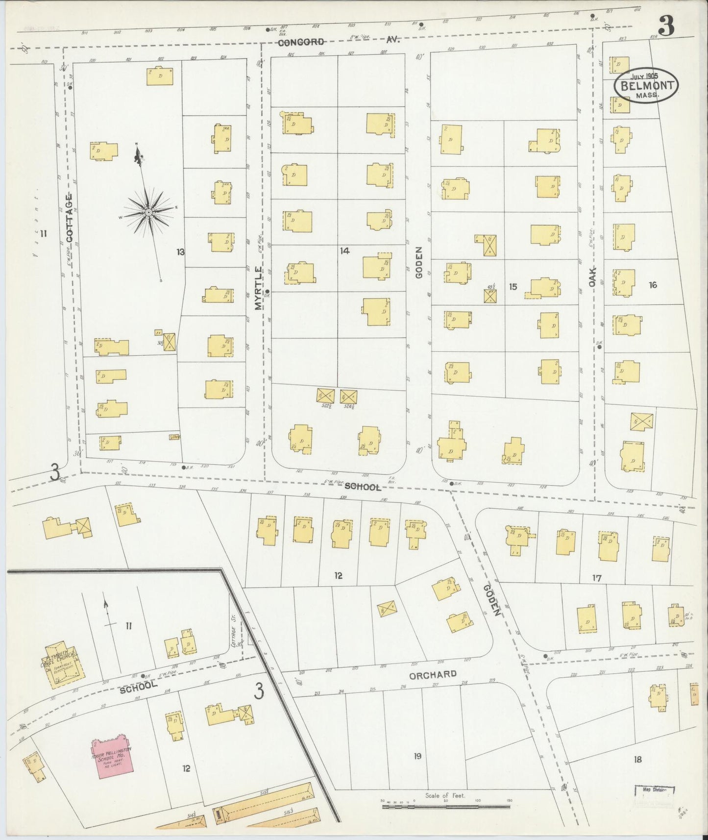 Sanborn Fire Insurance Map from Belmont, Middlesex County, Massachusetts (1905), Sheet #0003 - Complete Map Set gallery image, historic Sanborn map, vintage wall art, Massachusetts Massachusetts