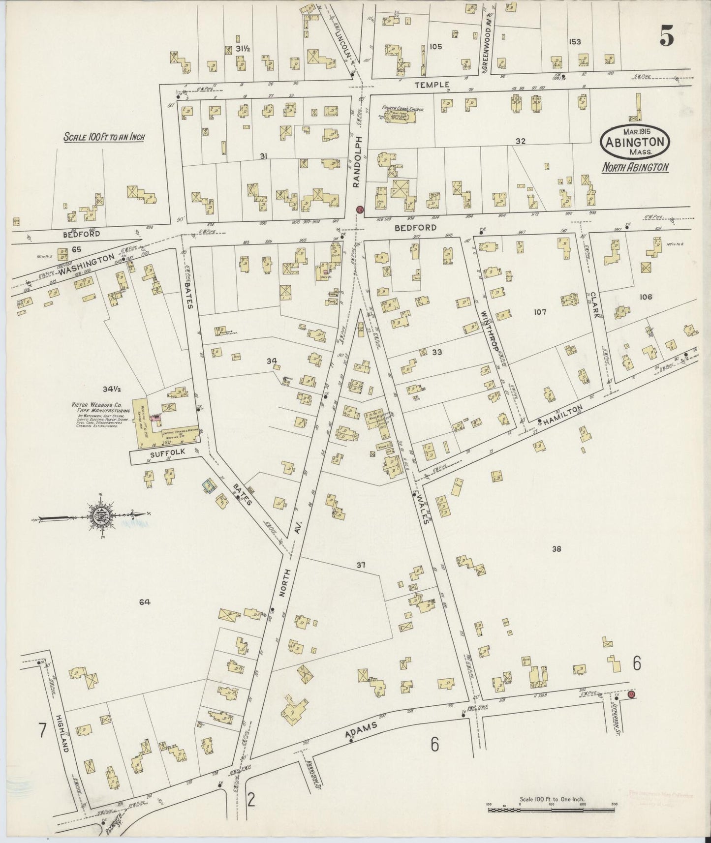 Sanborn Fire Insurance Map from Abington, Plymouth County, Massachusetts (1915), Sheet #0005 - Complete Map Set gallery image, historic Sanborn map, vintage wall art, Massachusetts Massachusetts