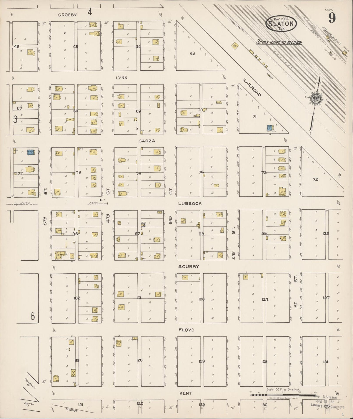Sanborn Fire Insurance Map from Slaton, Lubbock County, Texas (1922), Sheet #0009 - Complete Map Set gallery image, historic Sanborn map, vintage wall art, Texas Texas