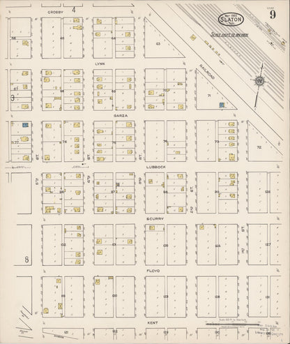 Sanborn Fire Insurance Map from Slaton, Lubbock County, Texas (1922), Sheet #0009 - Complete Map Set gallery image, historic Sanborn map, vintage wall art, Texas Texas