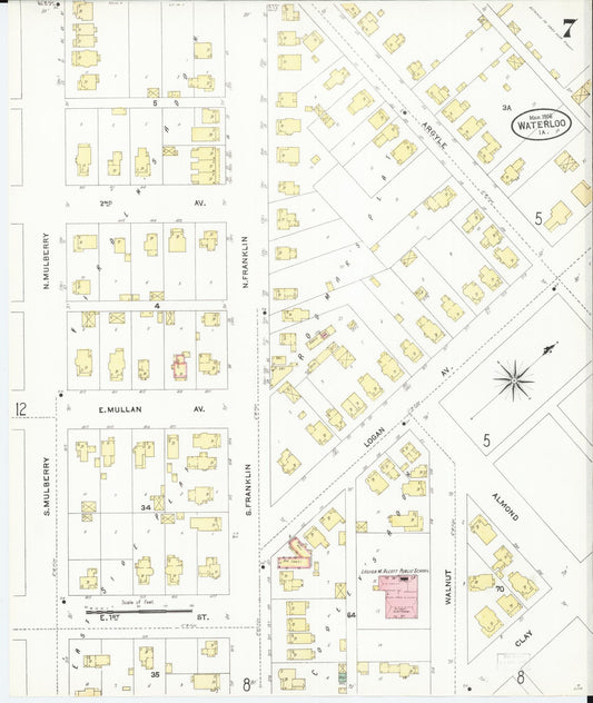 Sanborn Fire Insurance Map from Waterloo, Black Hawk County, Iowa (1906), Sheet #0007 - Historic Sanborn Fire Insurance Map Print, vintage old map wall art
