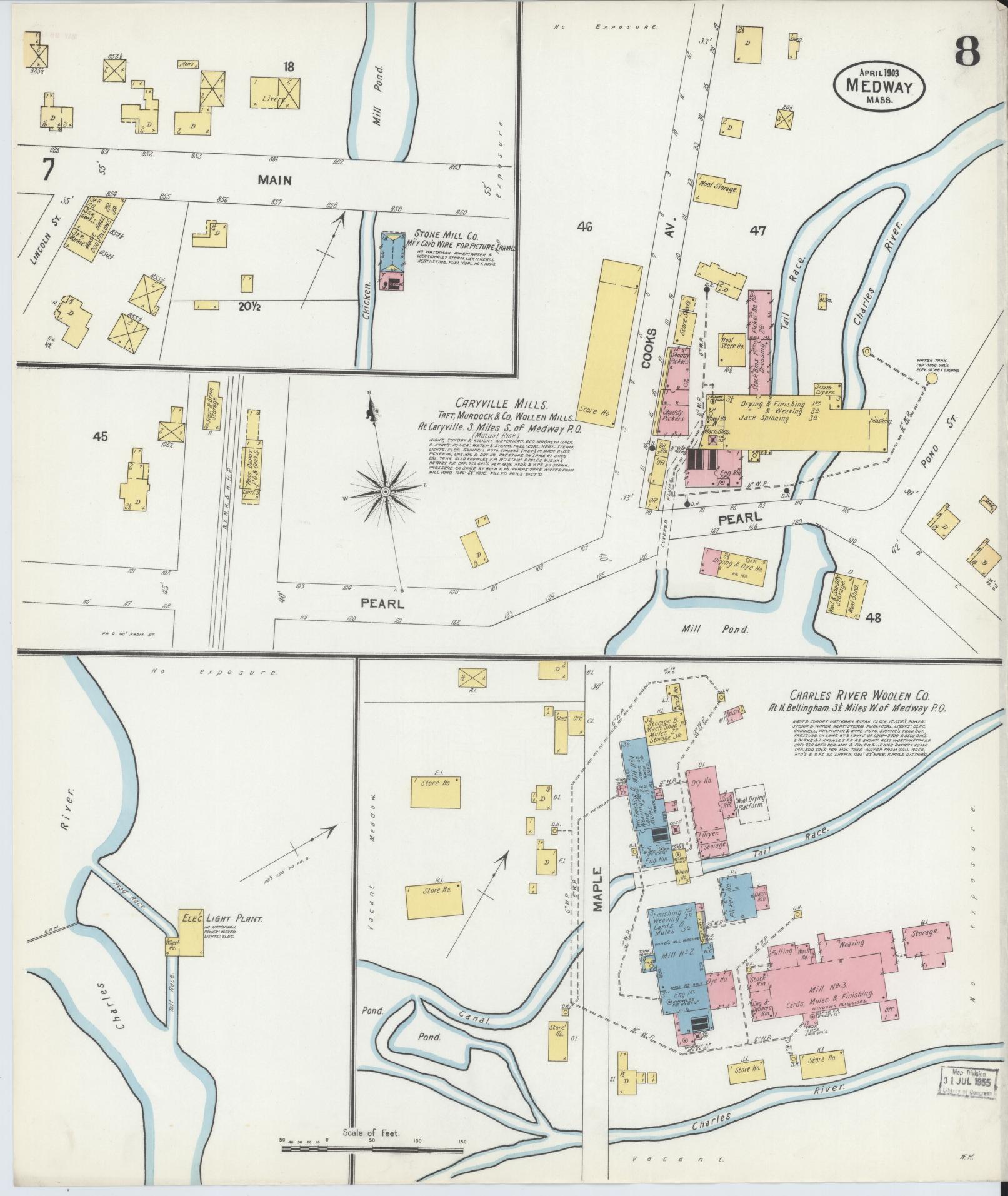 Sanborn Fire Insurance Map from Medway, Norfolk County, Massachusetts (1903), Sheet #0008 - Complete Map Set gallery image, historic Sanborn map, vintage wall art, Massachusetts Massachusetts