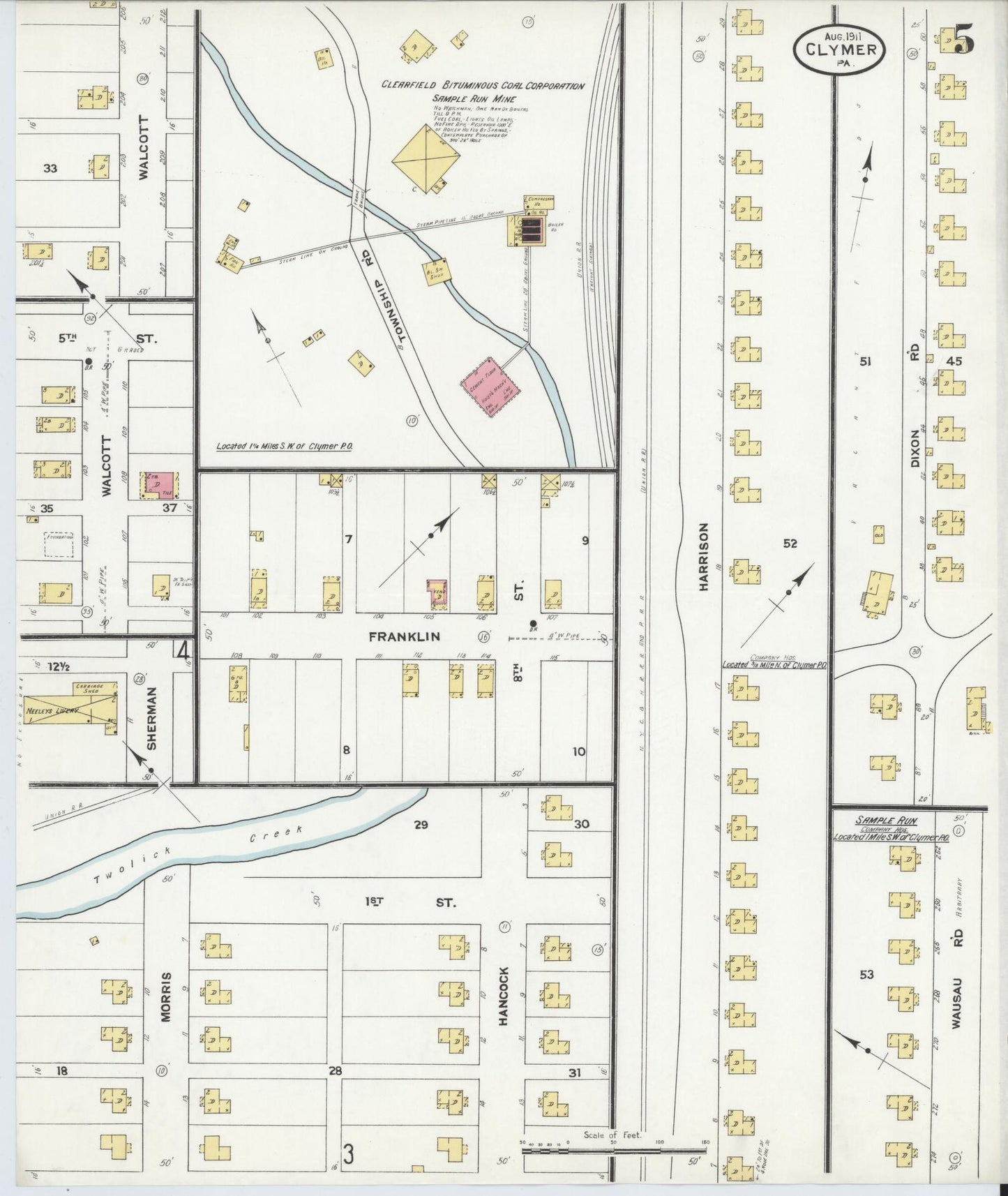 Sanborn Fire Insurance Map from Clymer, Indiana County, Pennsylvania (1911), Sheet #0005 - Historic Sanborn Fire Insurance Map Print, vintage old map wall art, antique decor, genealogy gift, Pennsylvania Pennsylvania map