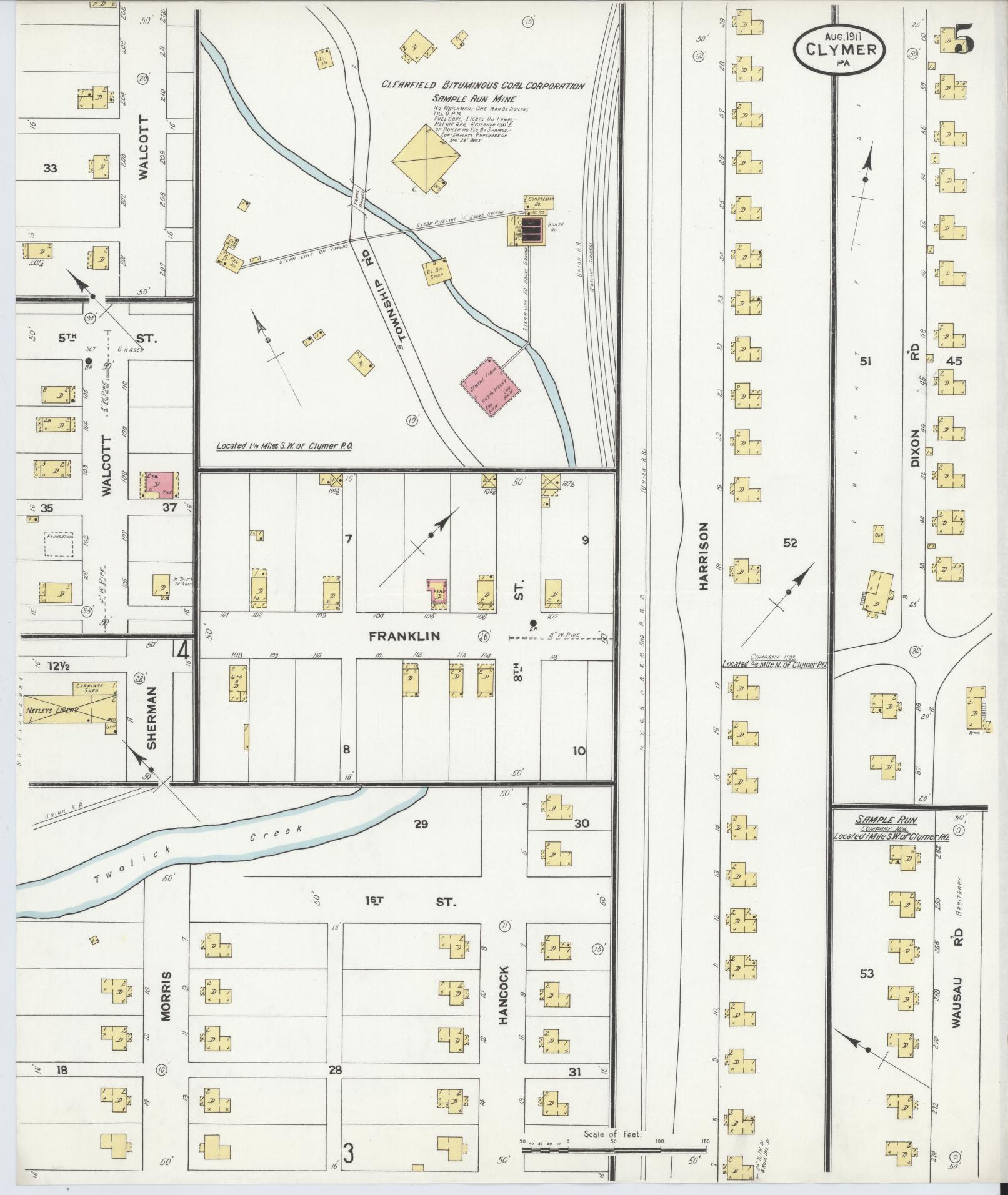 Sanborn Fire Insurance Map from Clymer, Indiana County, Pennsylvania (1911), Sheet #0005 - Historic Sanborn Fire Insurance Map Print, vintage old map wall art, antique decor, genealogy gift, Pennsylvania Pennsylvania map
