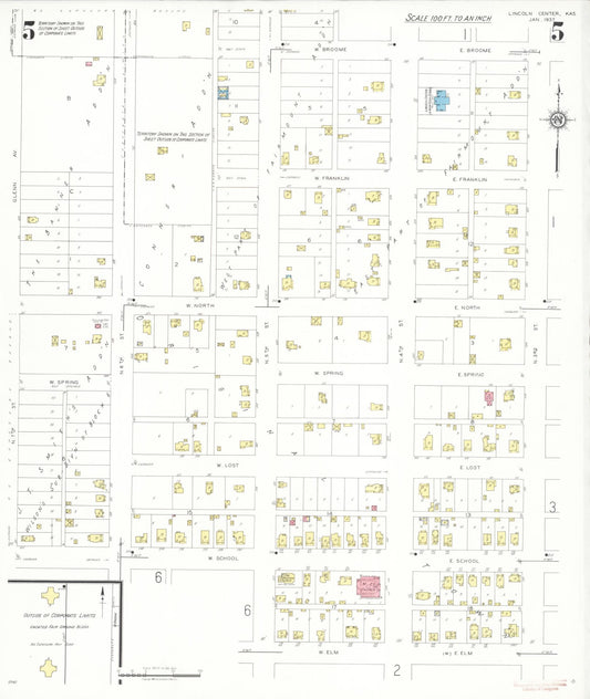 Sanborn Fire Insurance Map from Lincoln, Lincoln County, Kansas (1937), Sheet #0005 - Historic Sanborn Fire Insurance Map Print, vintage old map wall art, antique decor, genealogy gift, Kansas Kansas map