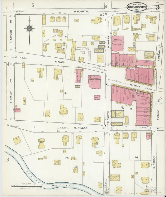 Sanborn Fire Insurance Map from Nacogdoches, Nacogdoches County, Texas (1921), Sheet #0003 - Historic Sanborn Fire Insurance Map Print, vintage old map wall art, antique decor, genealogy gift, Texas Texas map