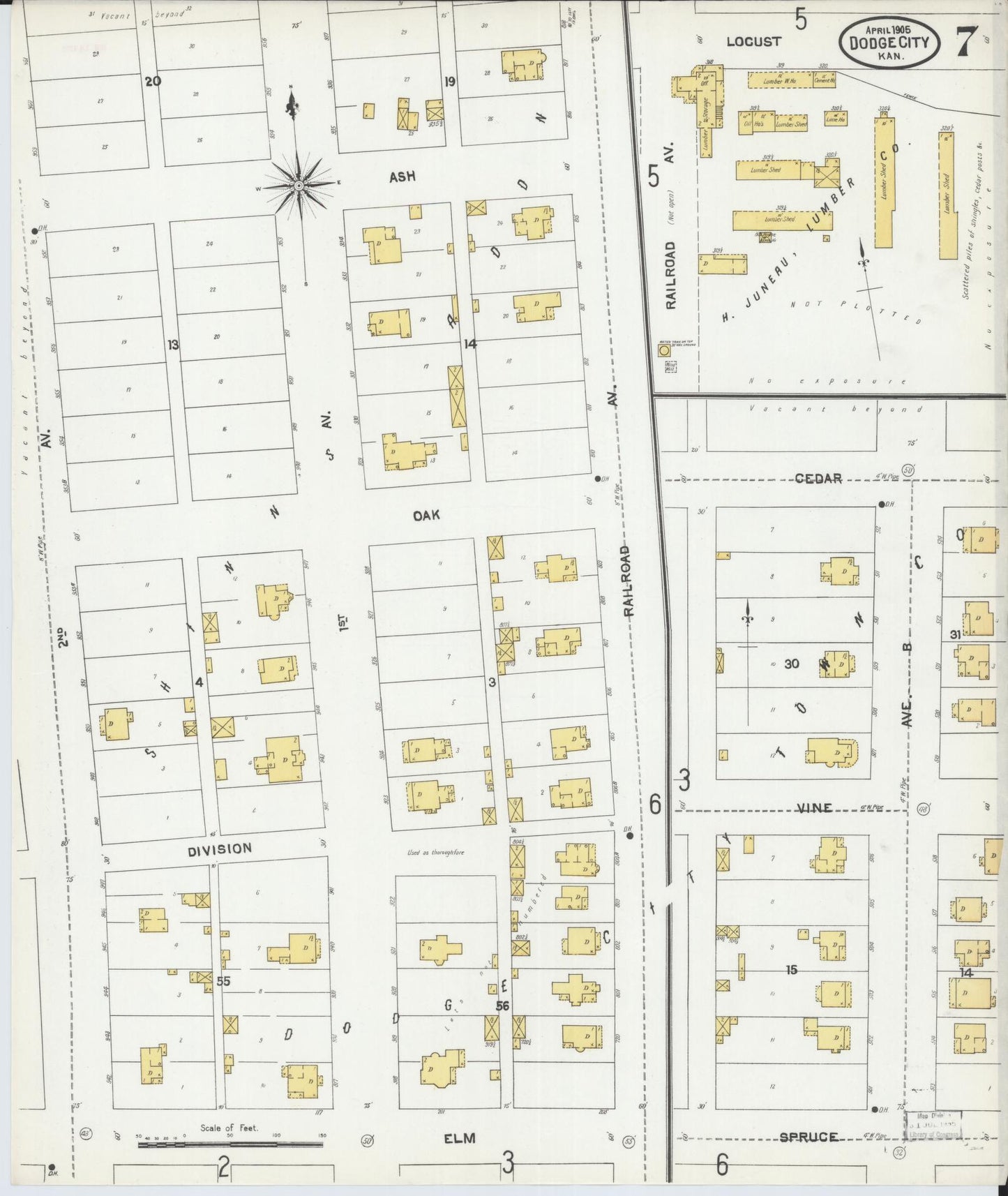 Sanborn Fire Insurance Map from Dodge City, Ford County, Kansas (1905), Sheet #0007 - Historic Sanborn Fire Insurance Map Print, vintage old map wall art, antique decor, genealogy gift, Kansas Kansas map