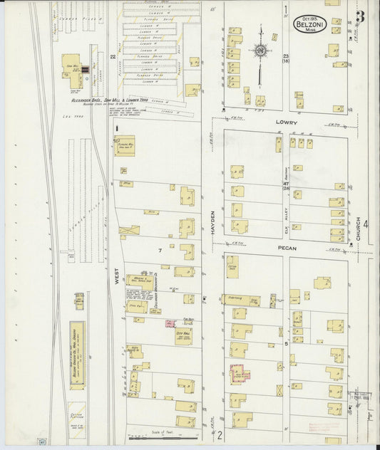 Sanborn Fire Insurance Map from Belzoni, Washington County, Mississippi (1915), Sheet #0003 - Historic Sanborn Fire Insurance Map Print, vintage old map wall art, antique decor, genealogy gift, Mississippi Mississippi map
